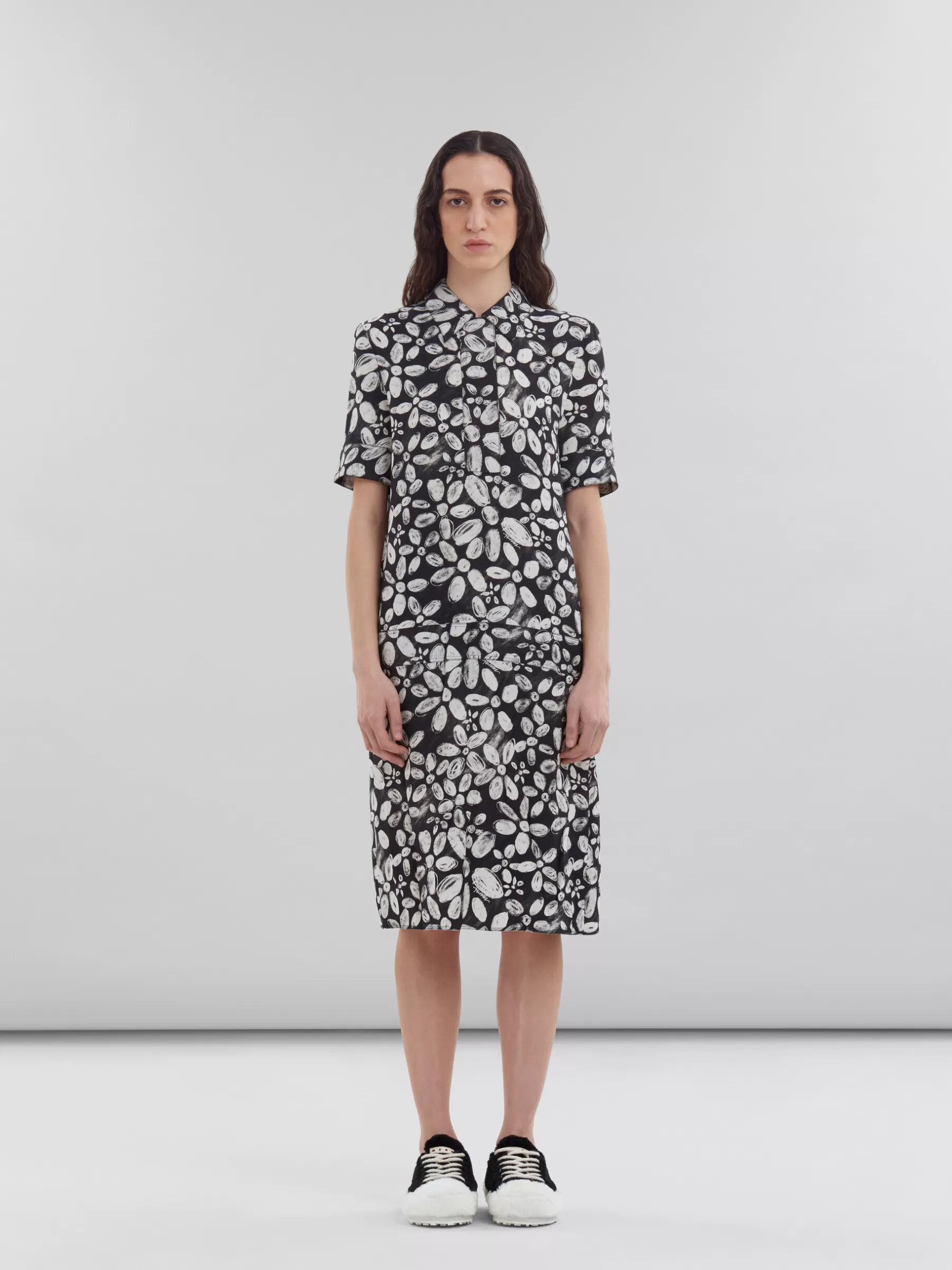 Marni Satin-back Crêpe Dress With Blooming Print BLACK Clearance