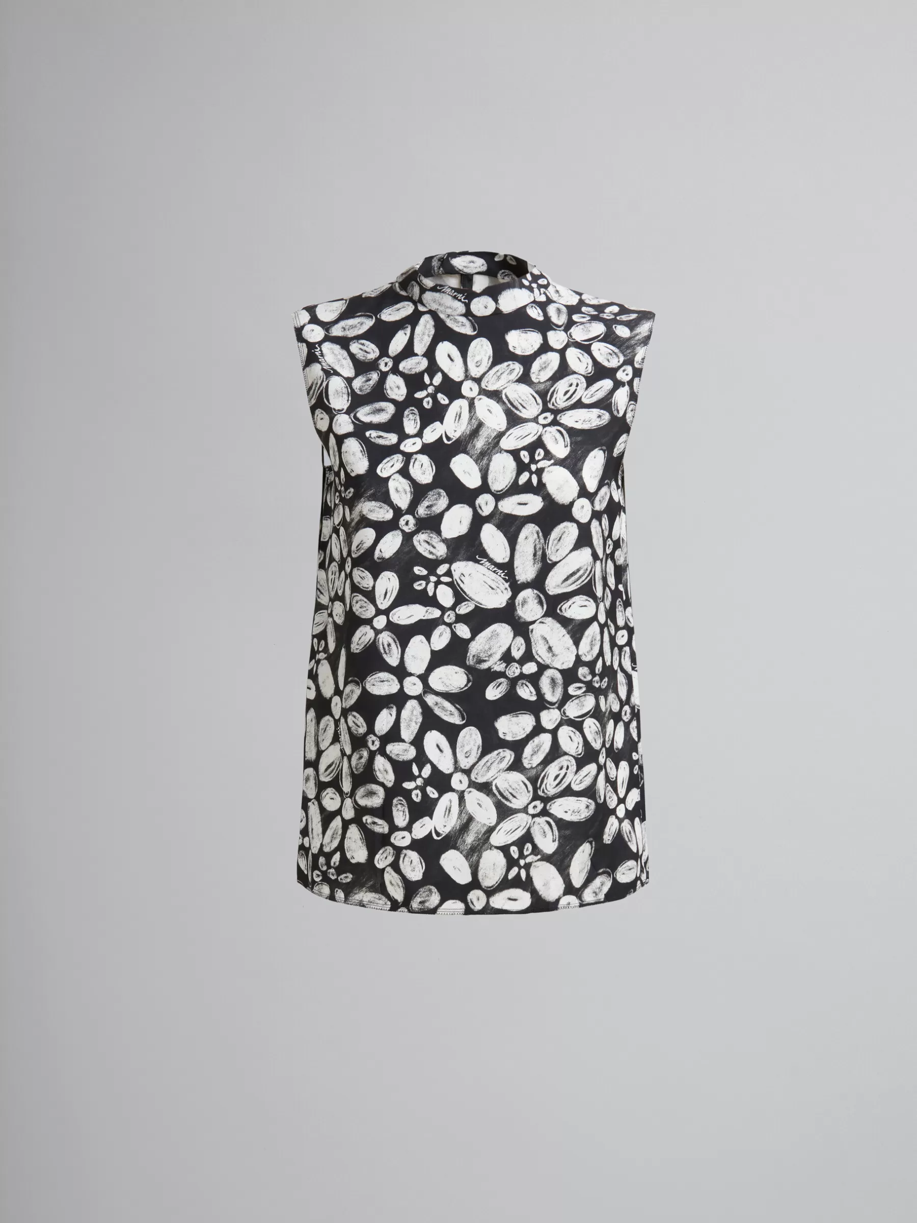 Marni Satin-back Crêpe Sleeveless Top With Blooming Print BLACK Flash Sale