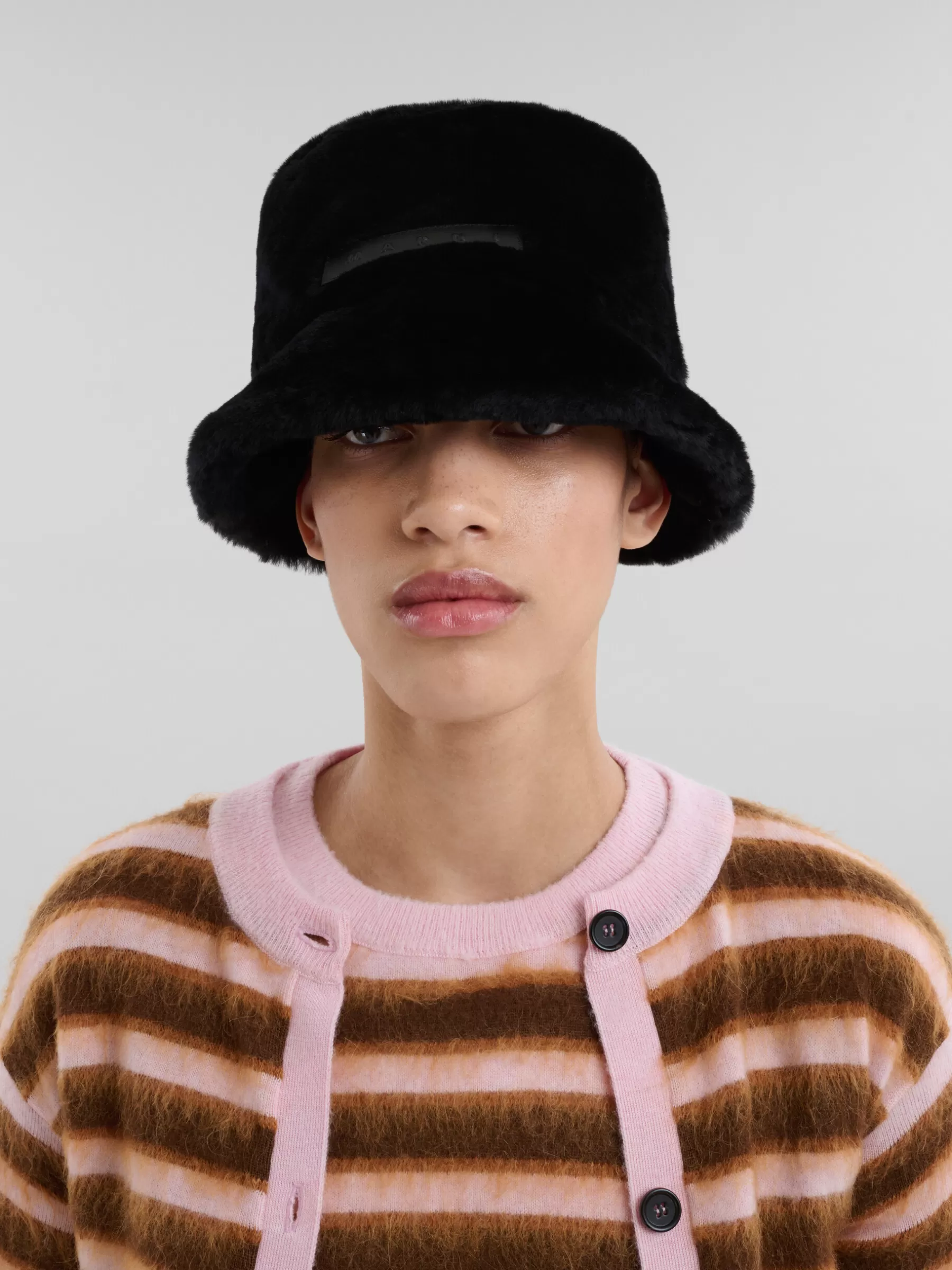 Marni Shaved Shearling Bucket Hat BLACK Clearance