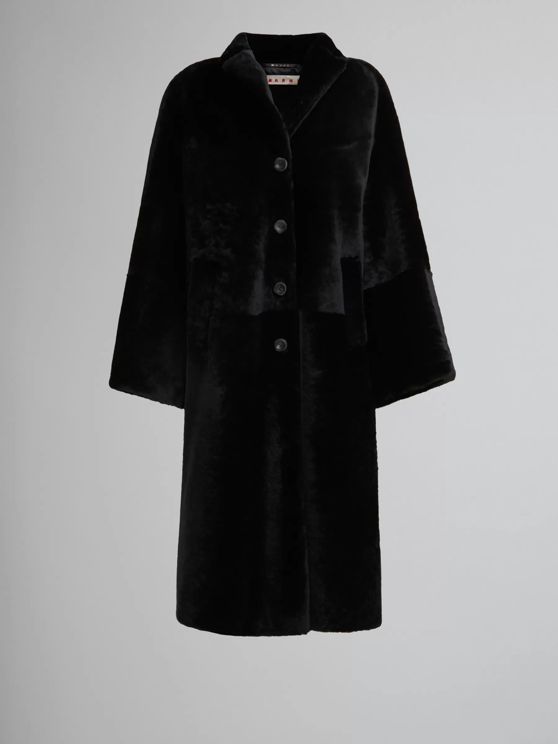 Marni Shaved Shearling Coat With Padded Shoulders BLACK Sale