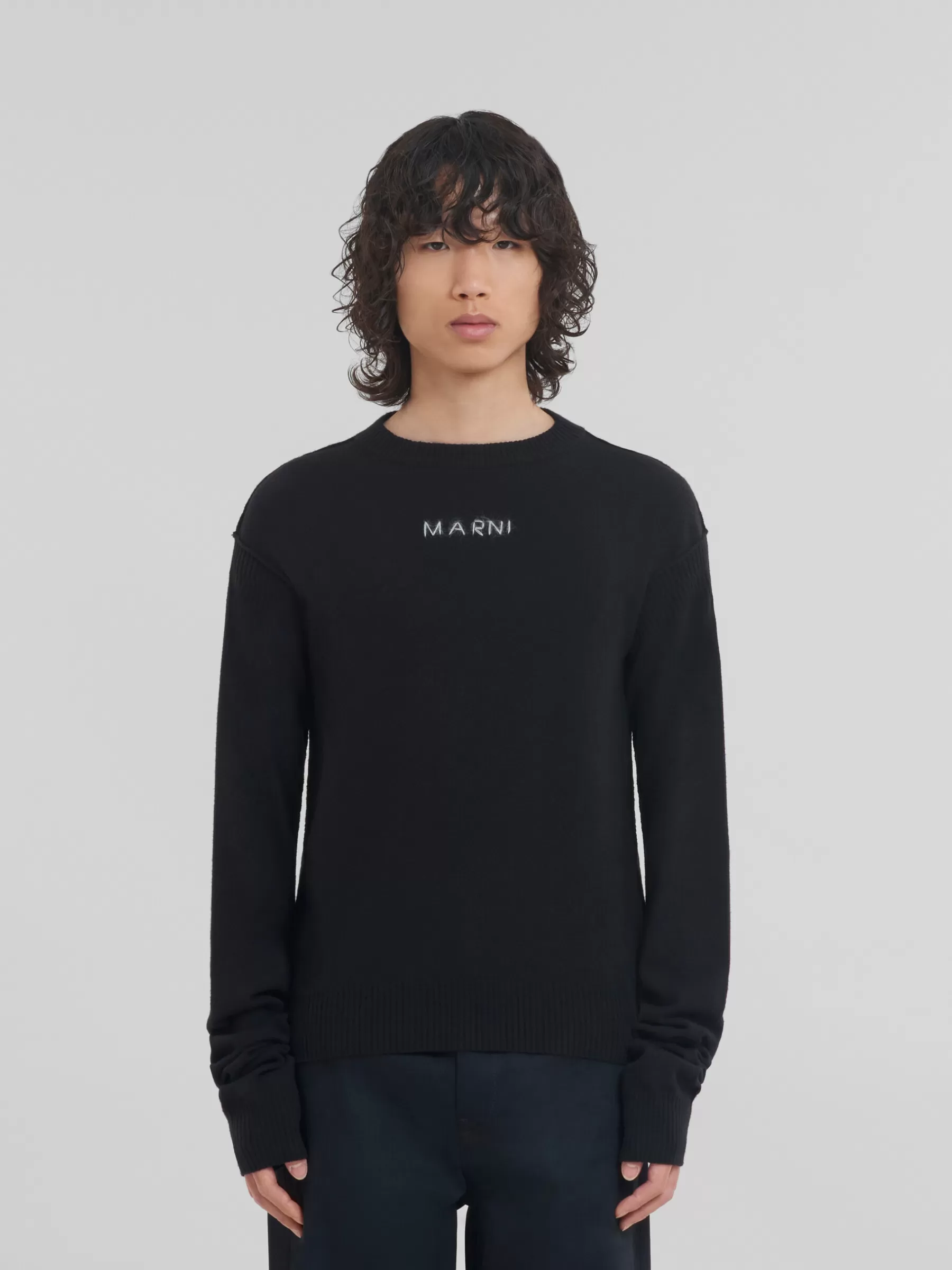 Marni Wool And Cashmere Crewneck With Logo BLACK Cheap