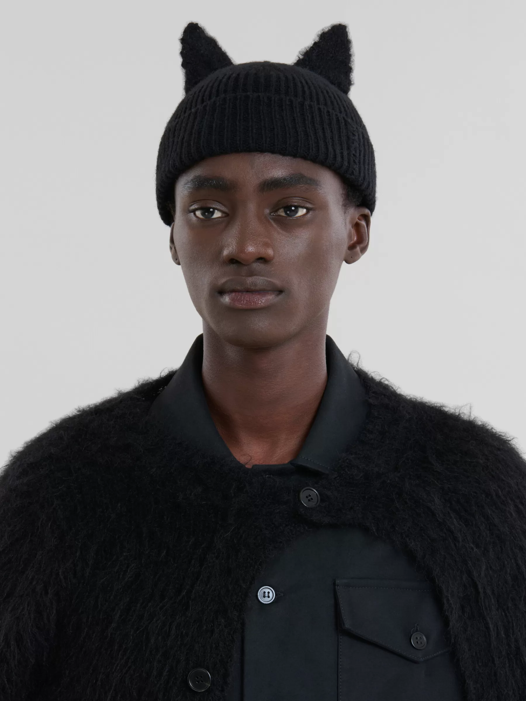 Marni Wool Beanie With Mohair Ears BLACK Store