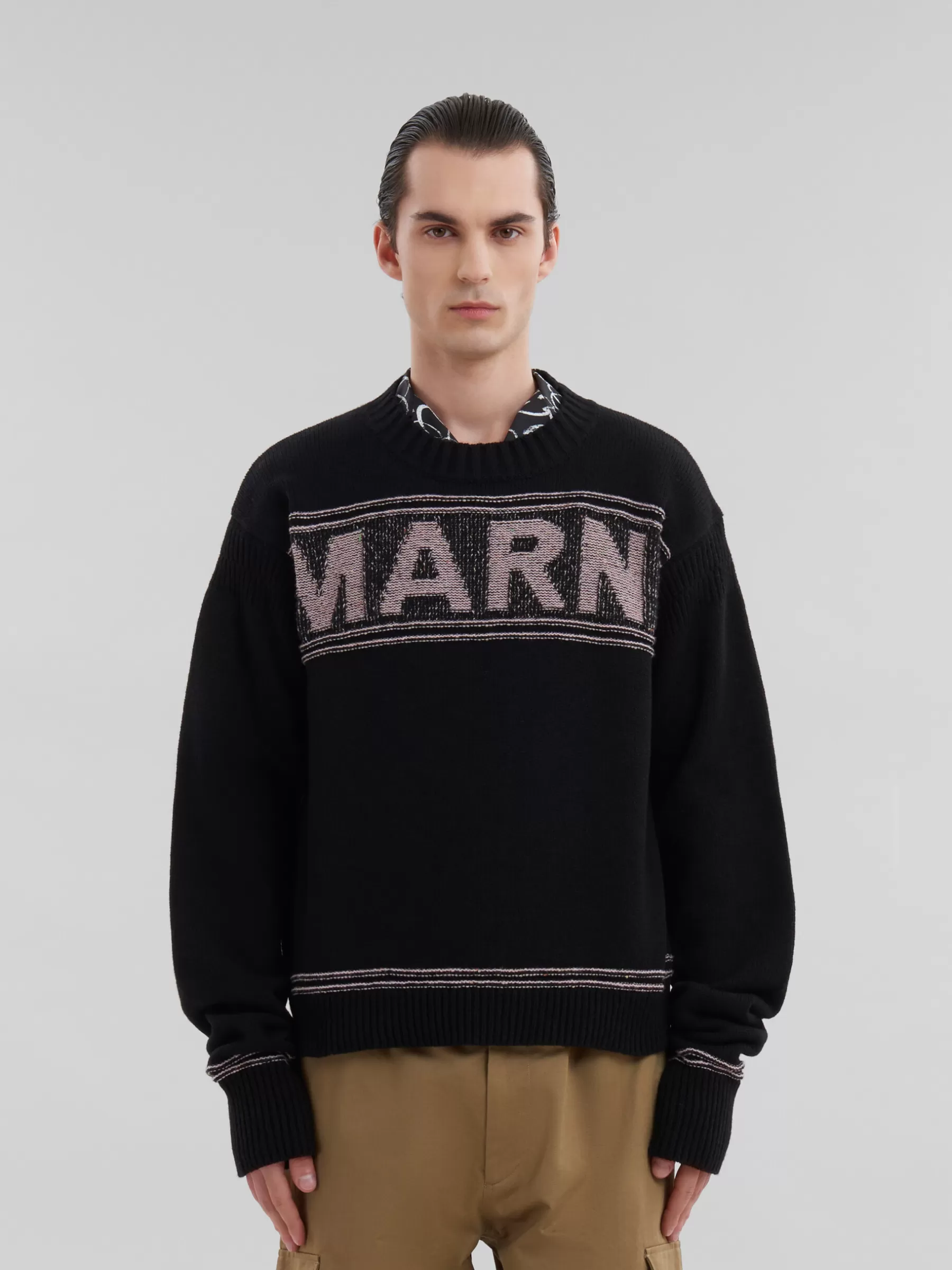 Marni Wool Jumper With Maxi Intarsia BLACK Cheap