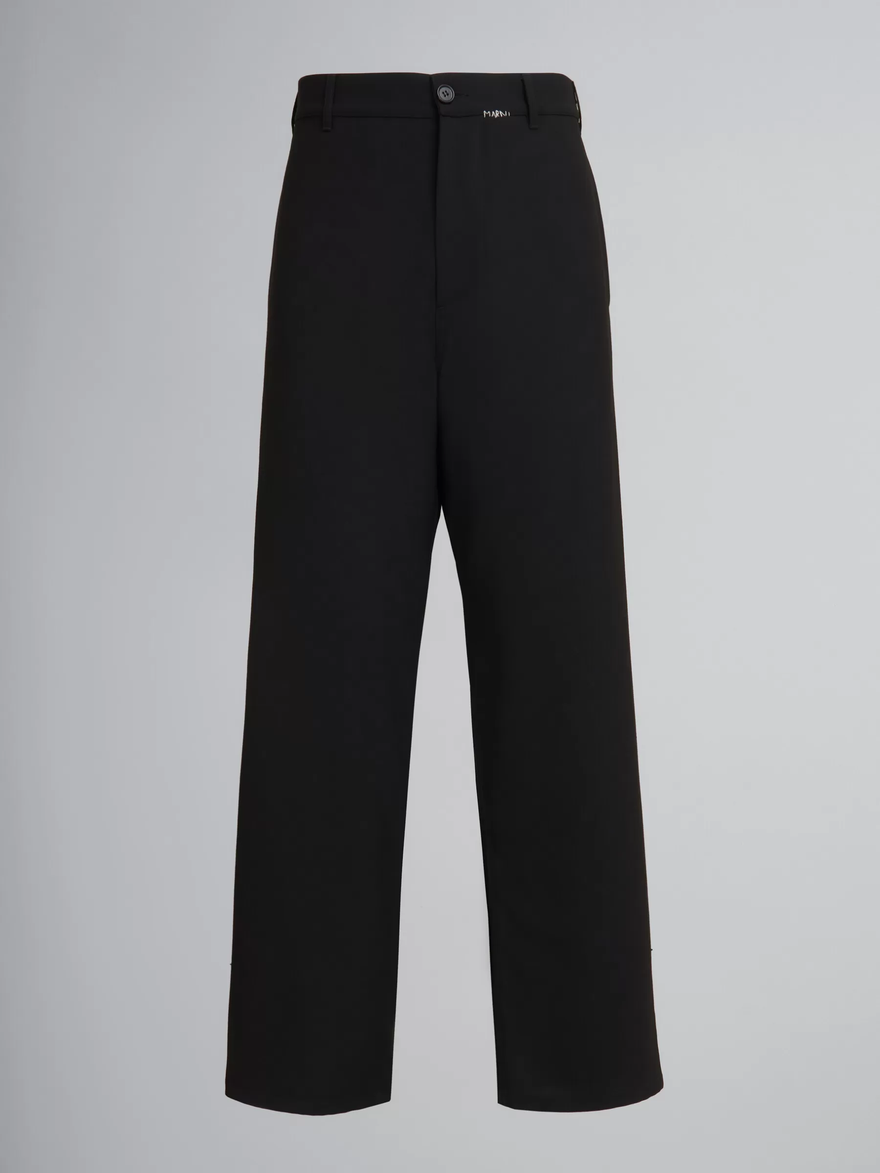 Marni Wool Straight-leg Trousers With Mending Logo BLACK Clearance