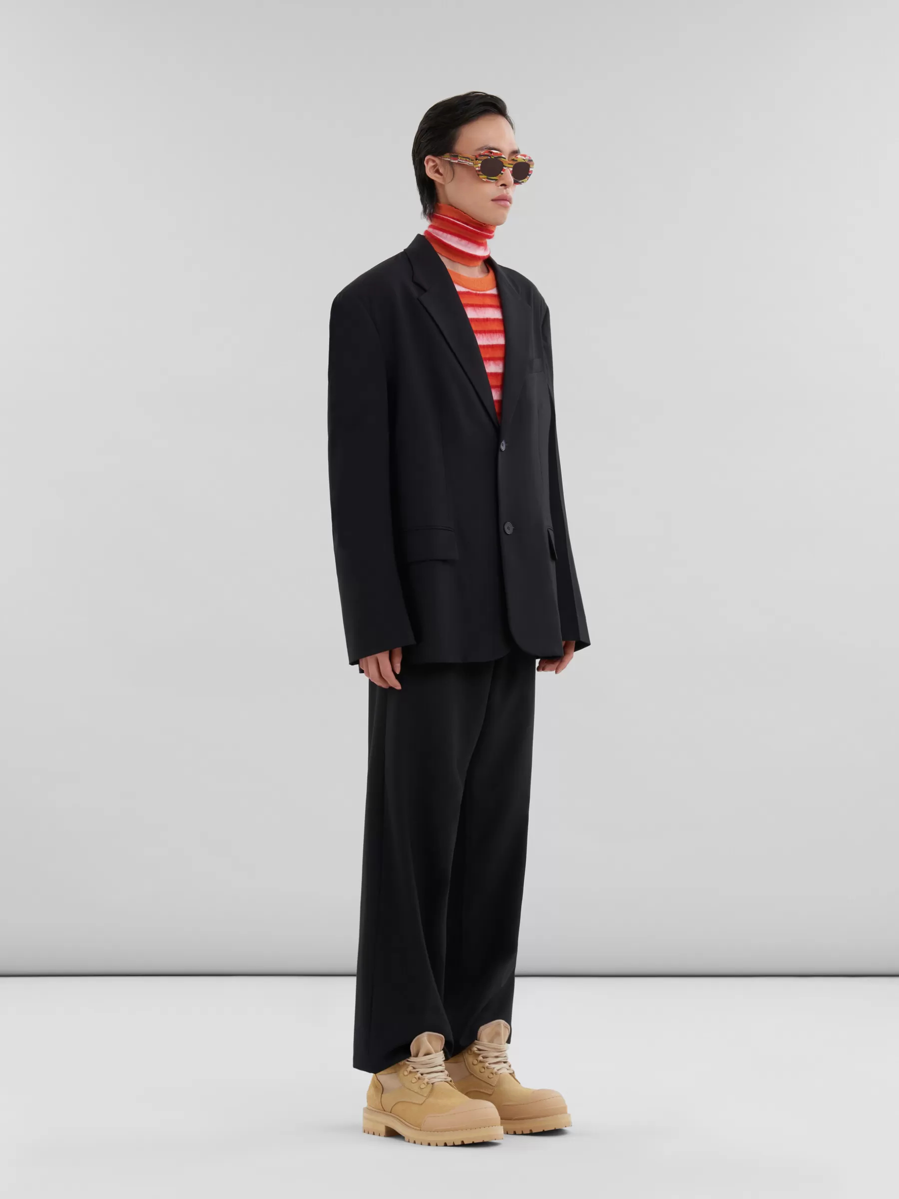 Marni Wool Straight-leg Trousers With Mending Logo BLACK Clearance