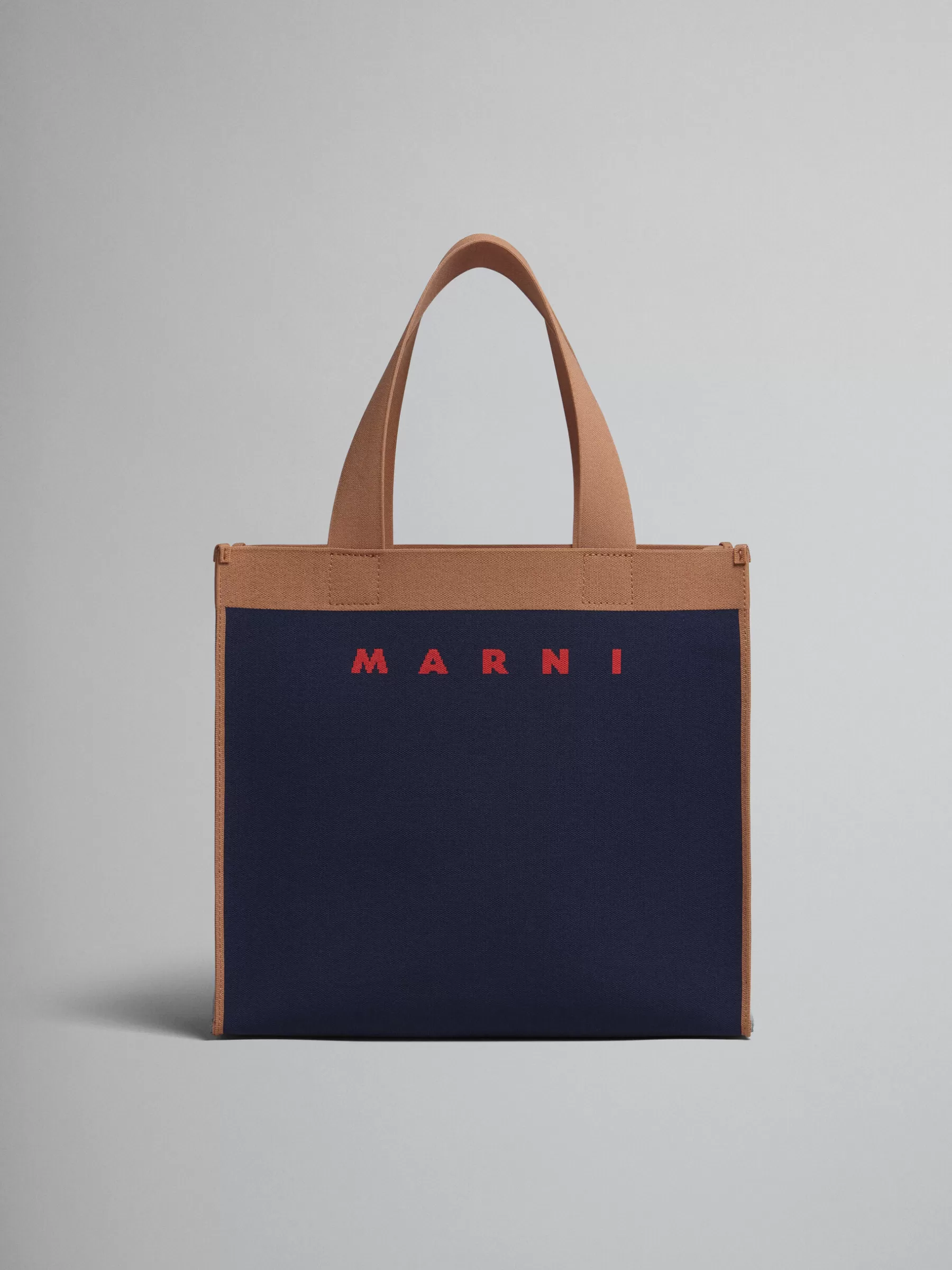 Marni Blue And Brown Jacquard Shopping Bag IRIS/PEANUTS/RED Best Sale