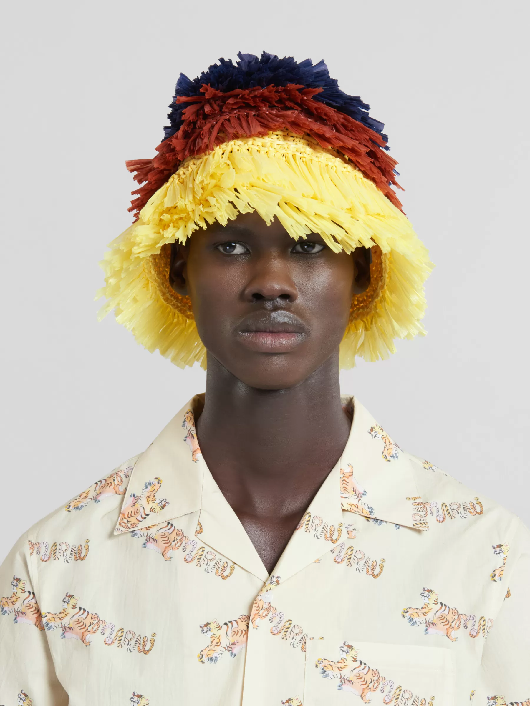 Marni Blue Brown And Yellow Raffia-effect Bucket Hat BLUESODALITE Cheap