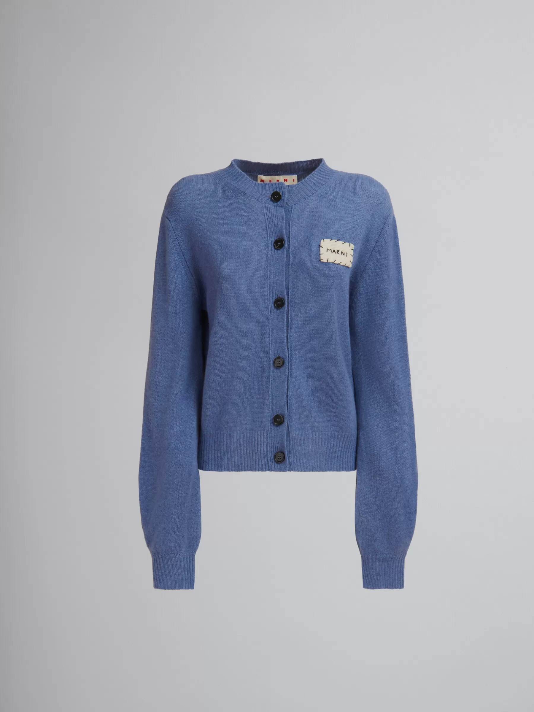 Marni Blue Cashmere Cardigan With Patch OPAL New