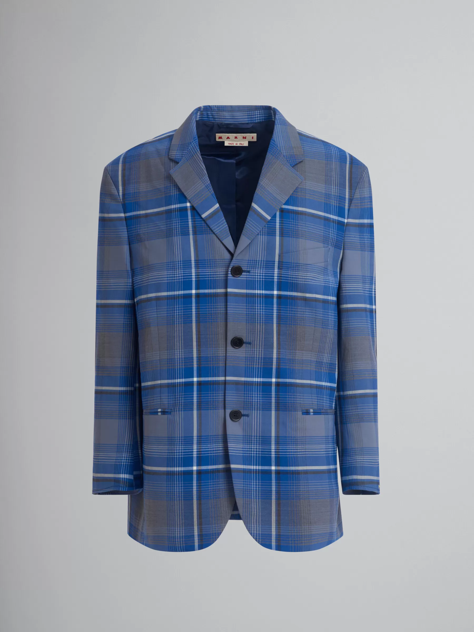 Marni Blue Checked Virgin Wool Oversized Jacket MAZARINEBLUE Sale