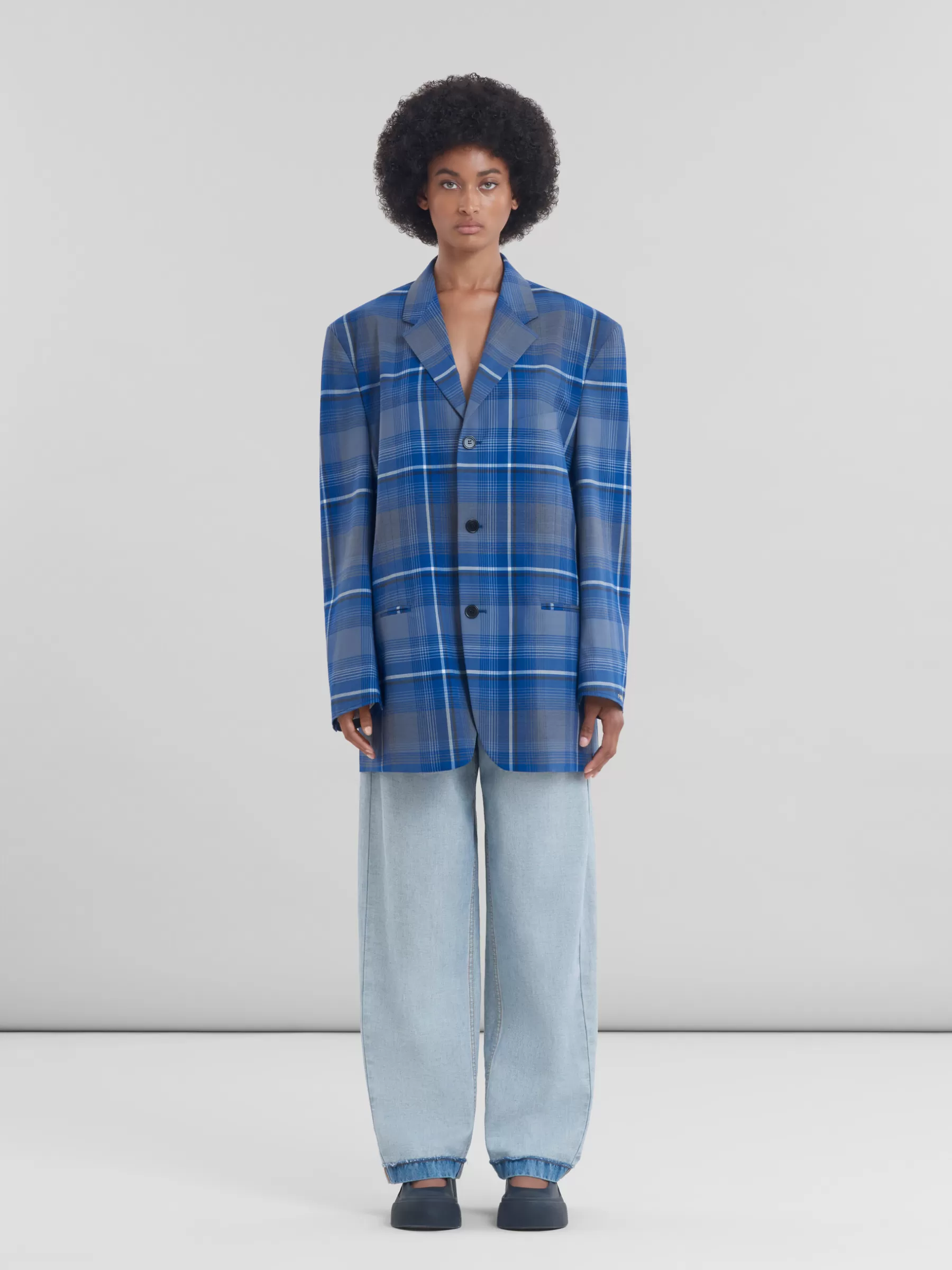 Marni Blue Checked Virgin Wool Oversized Jacket MAZARINEBLUE Sale