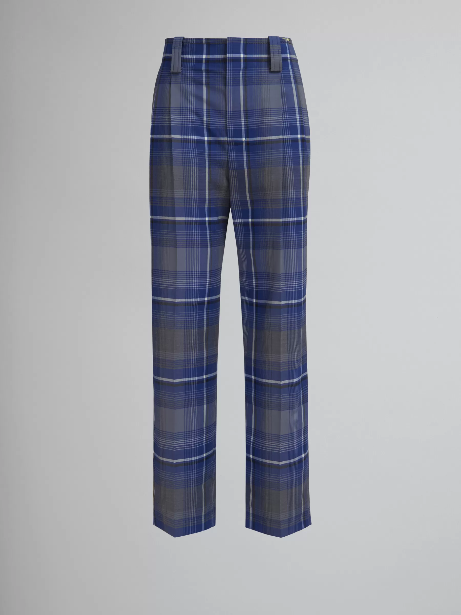 Marni Blue Checked Virgin Wool Pleated Trousers MAZARINEBLUE Cheap