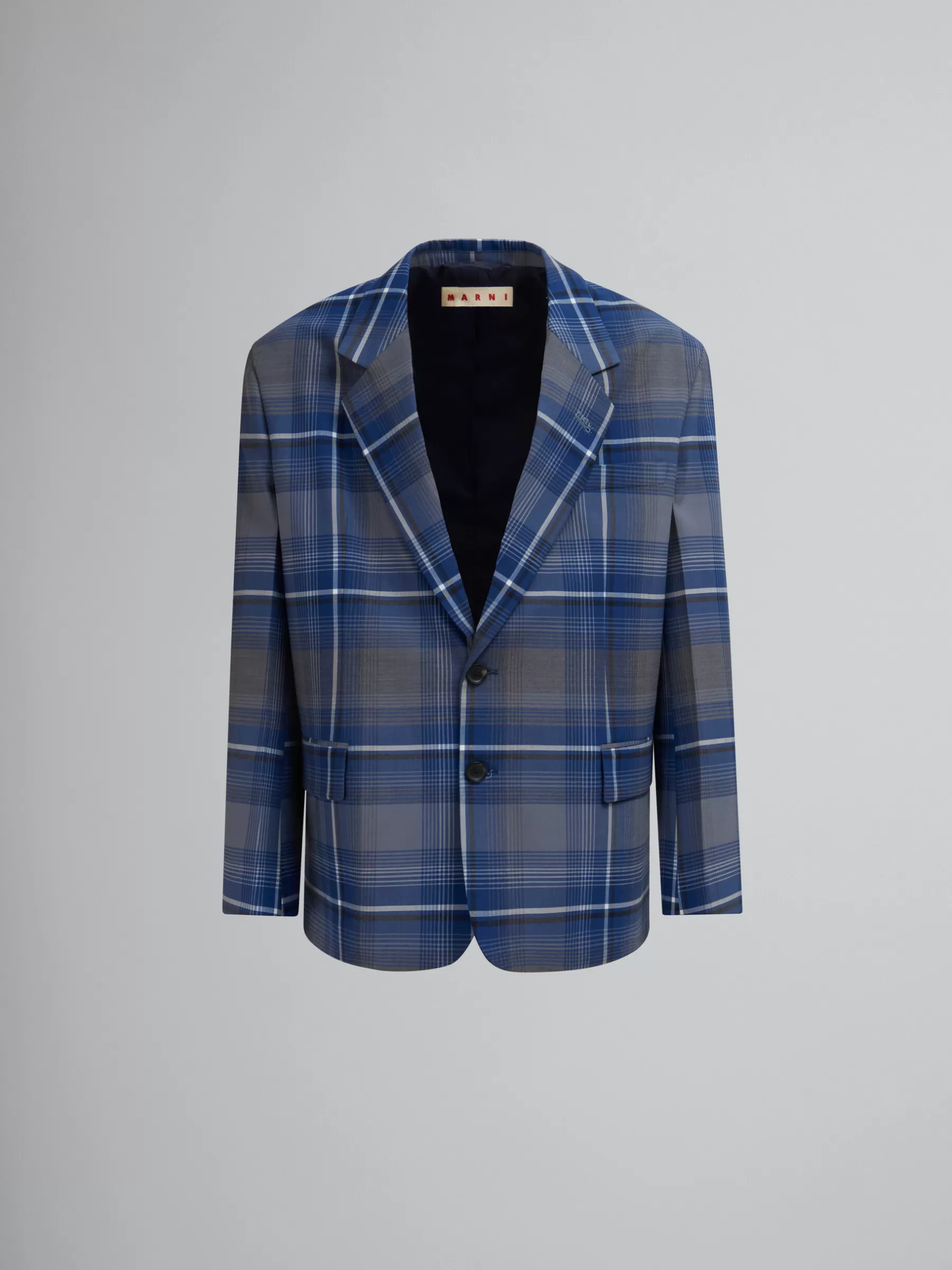 Marni Blue Checked Wool Blazer With Mending MAZARINEBLUE Best