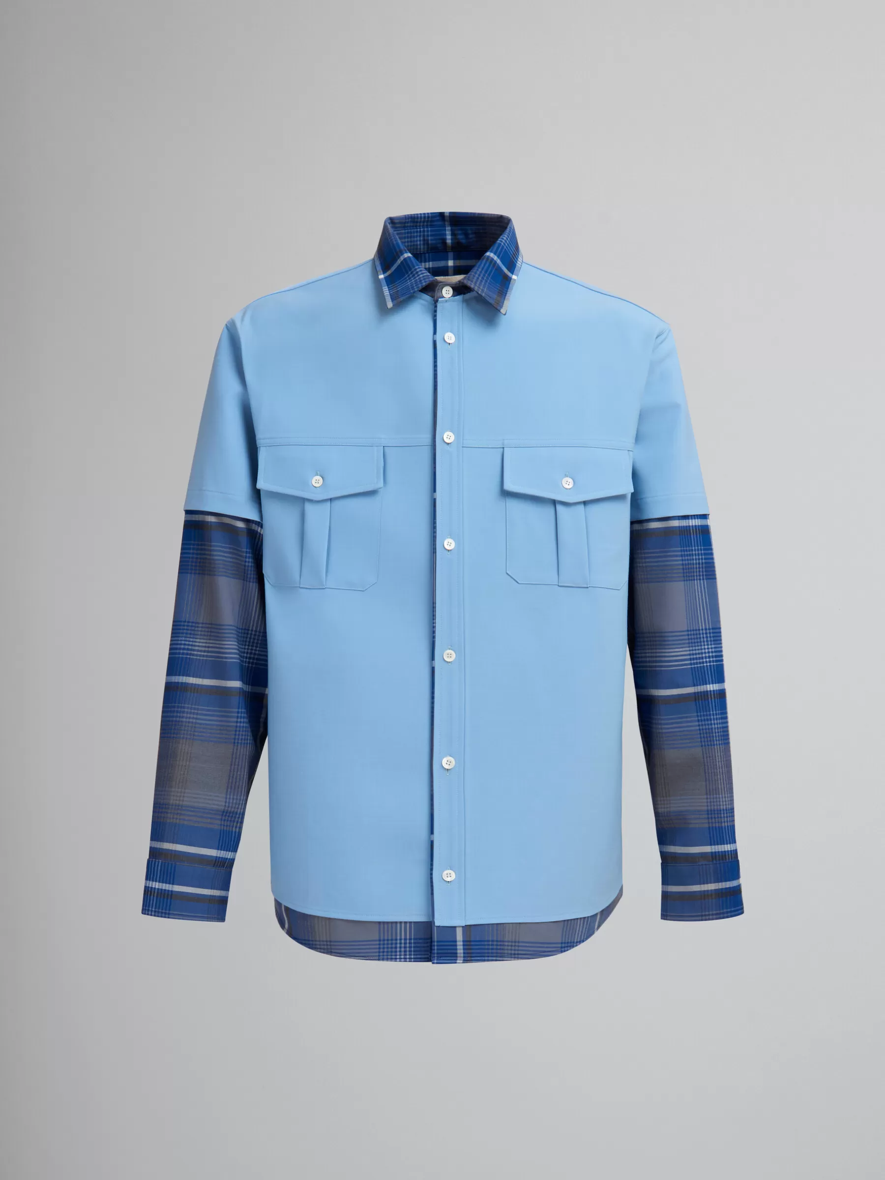 Marni Blue Checked Wool Multi-garment Shirt MAZARINEBLUE Clearance