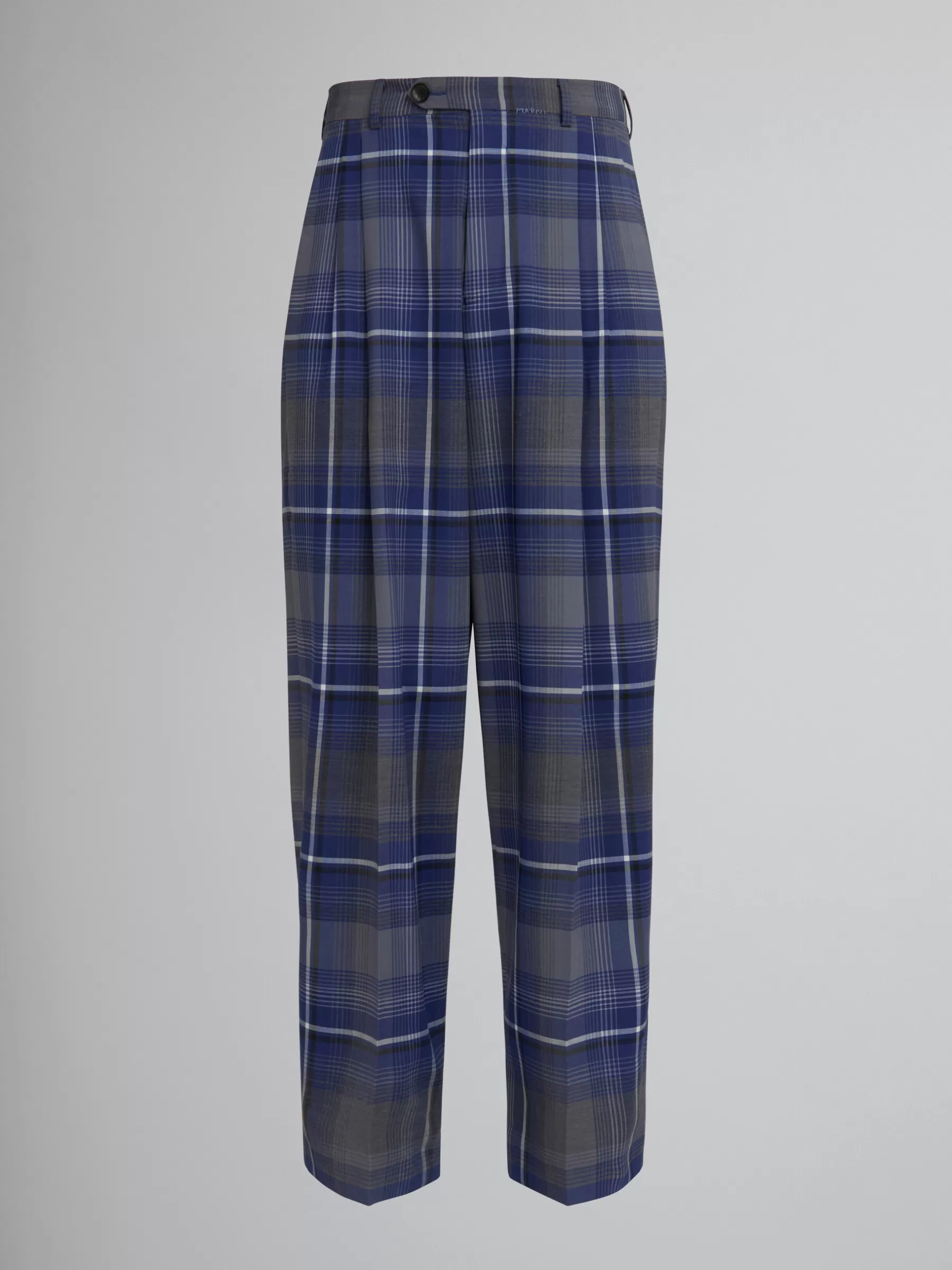 Marni Blue Checked Wool Pleated Trousers MAZARINEBLUE Hot