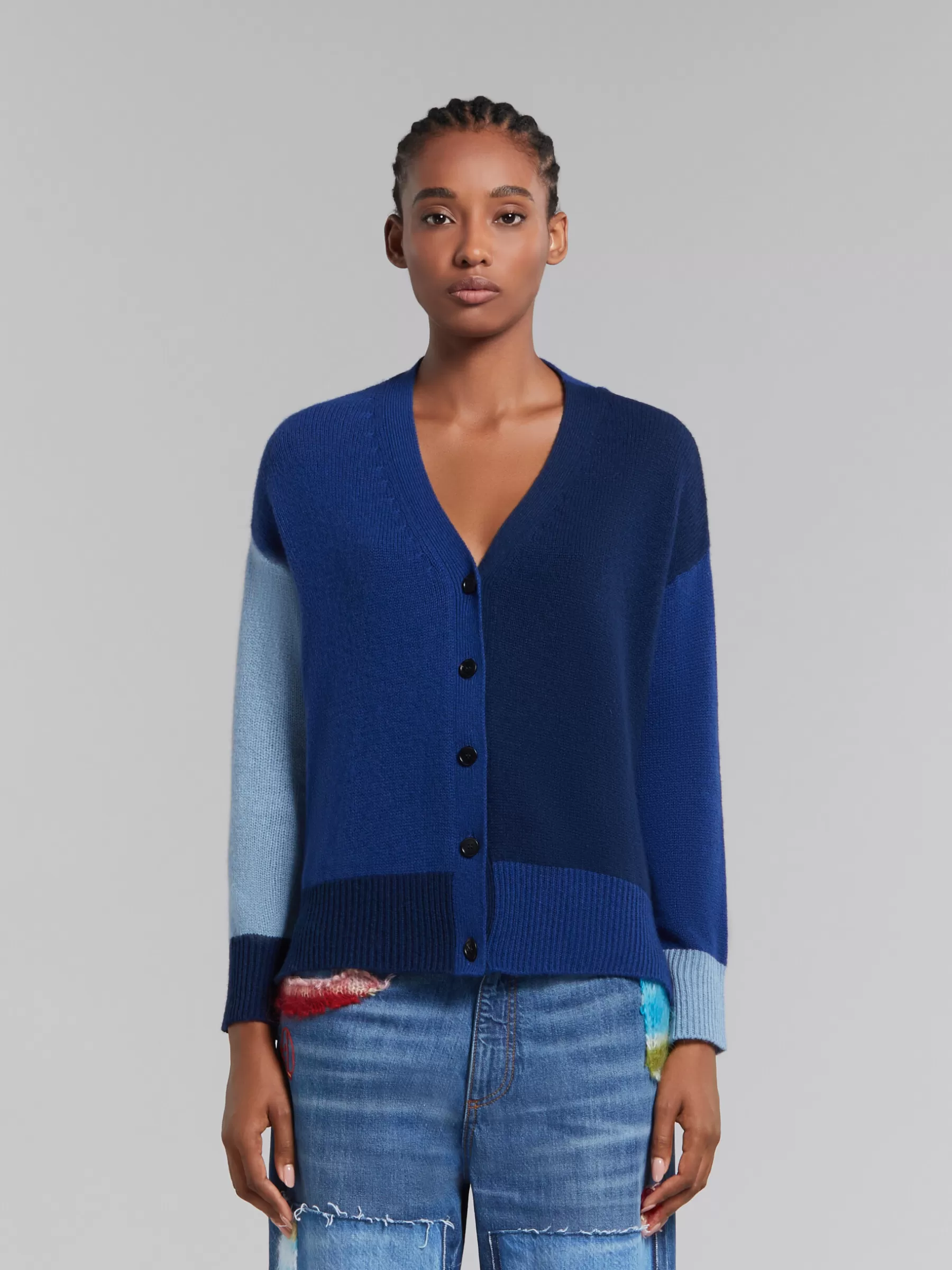 Marni Blue Colour-block Cashmere Cardigan OCEAN Best Sale