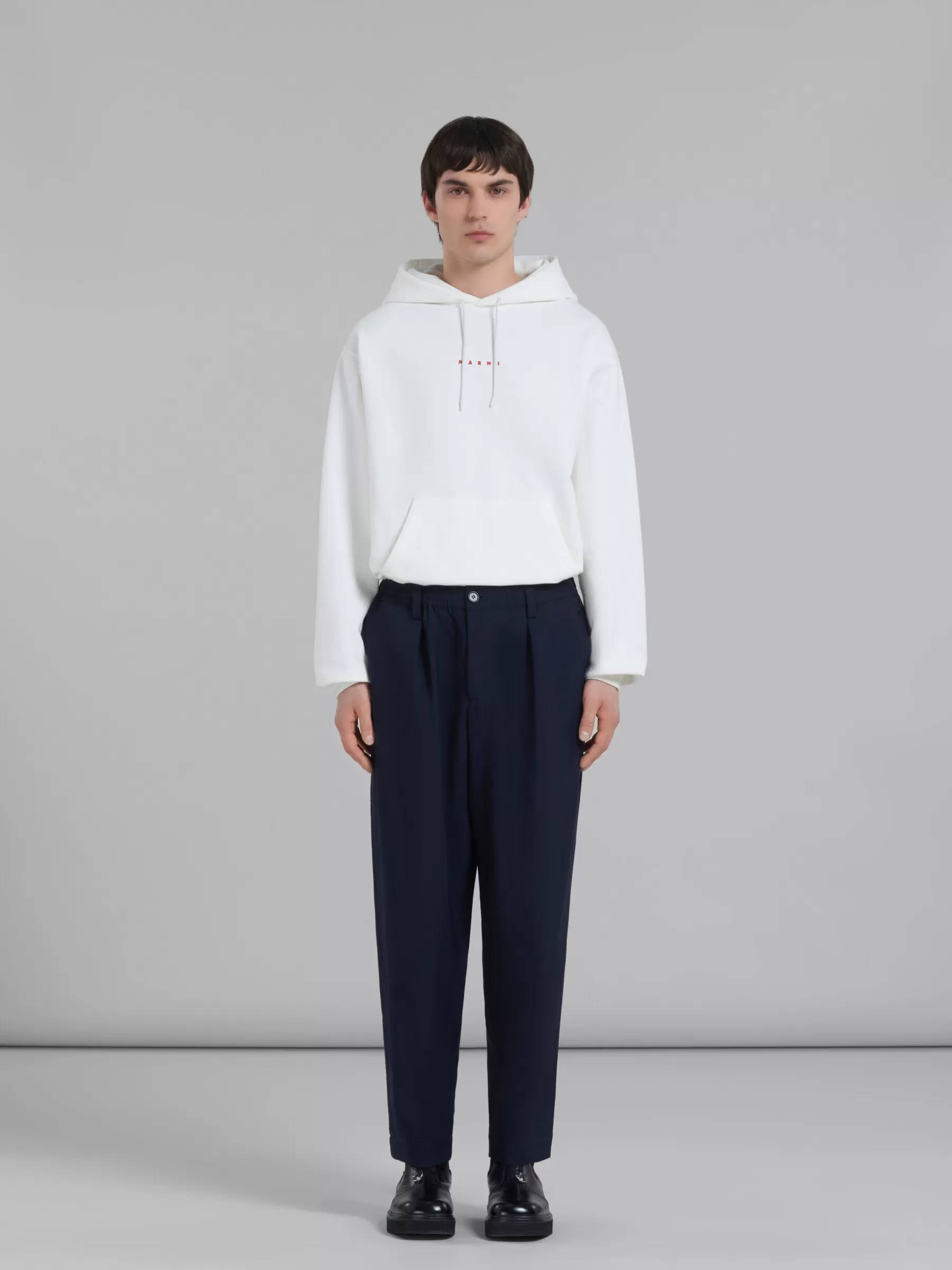 Marni Blue Cropped Trousers In Tropical Wool BLUBLACK Discount