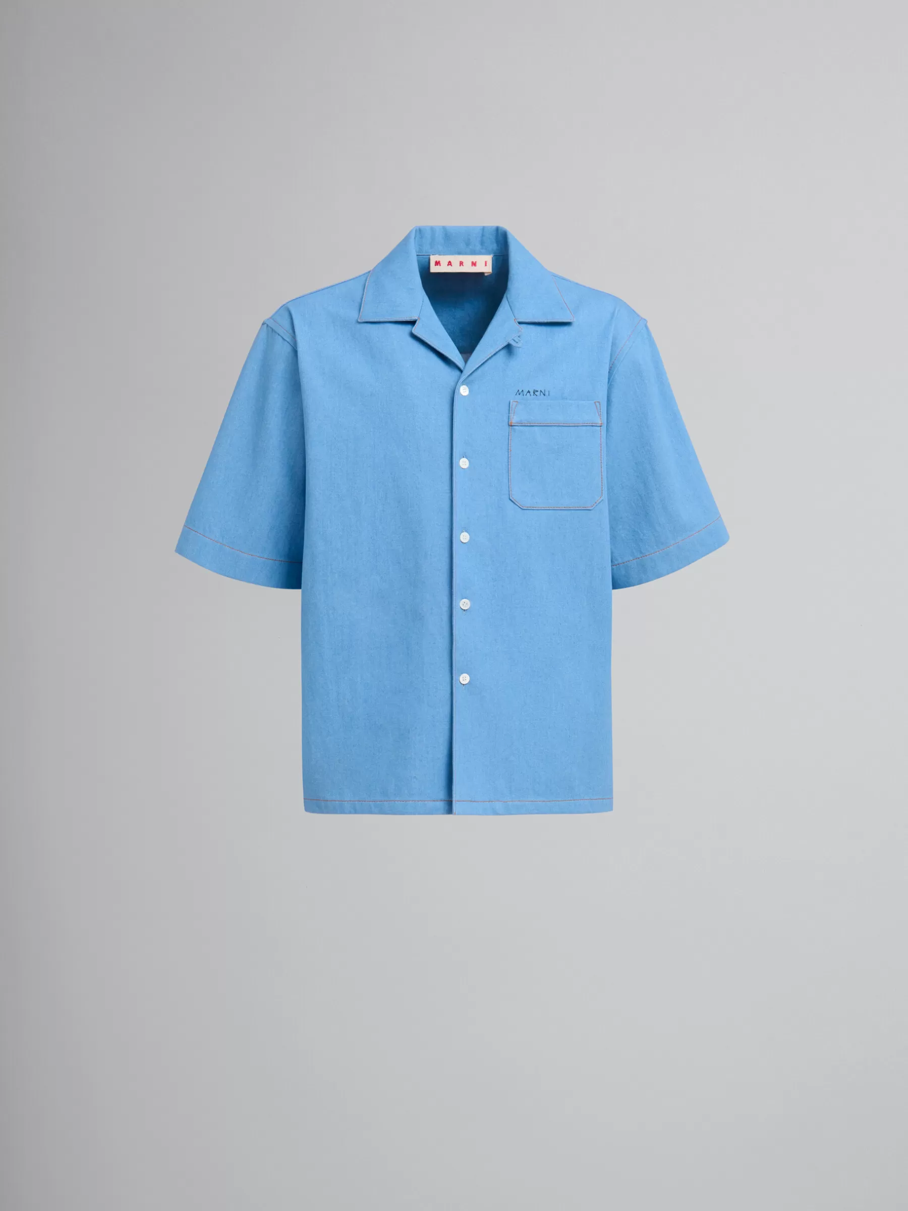 Marni Blue Denim Bowling Shirt With Mending Logo AZURE Cheap