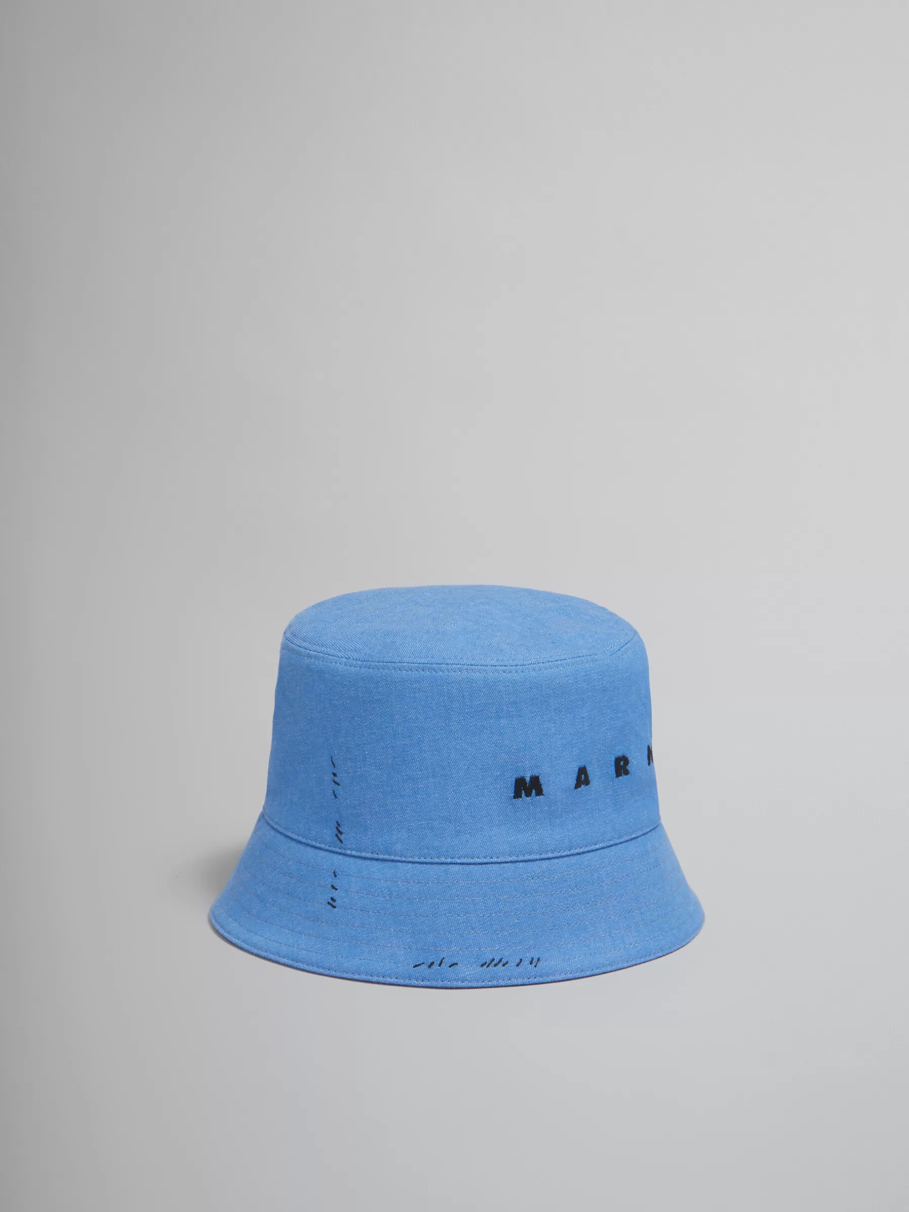 Marni Blue Denim Bucket Hat With Mending AZURE Store