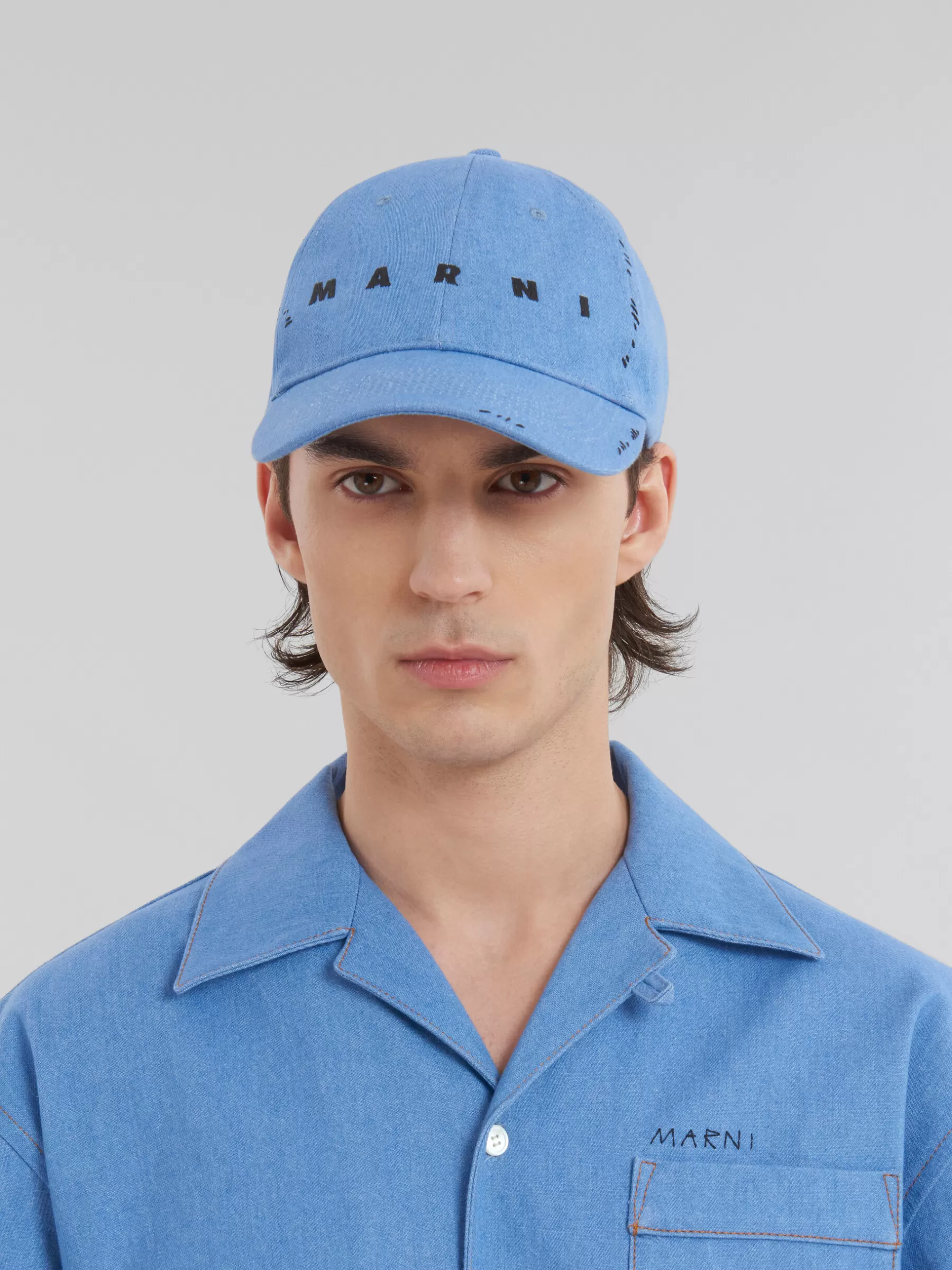 Marni Blue Denim Cap With Mending AZURE Discount