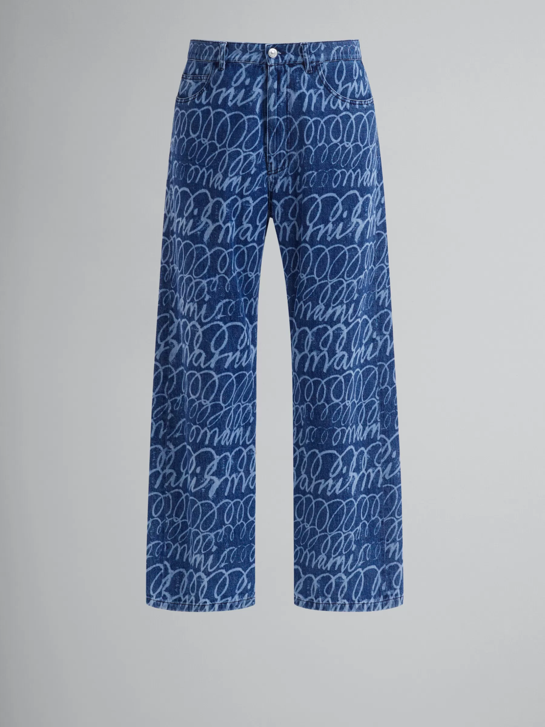 Marni Blue Denim Jeans With Bleached Scribble Motif BLUE KYANITE Best