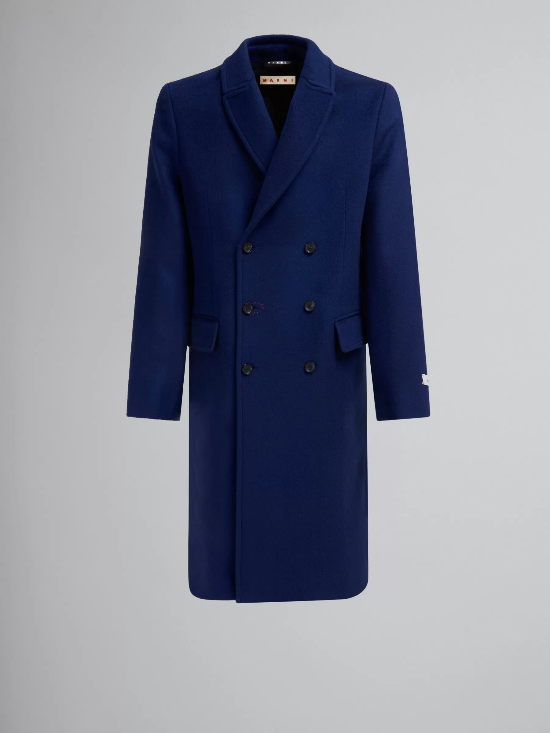 Marni Blue Felt Double-breasted Coat With Mending LIGHTNAVY Shop