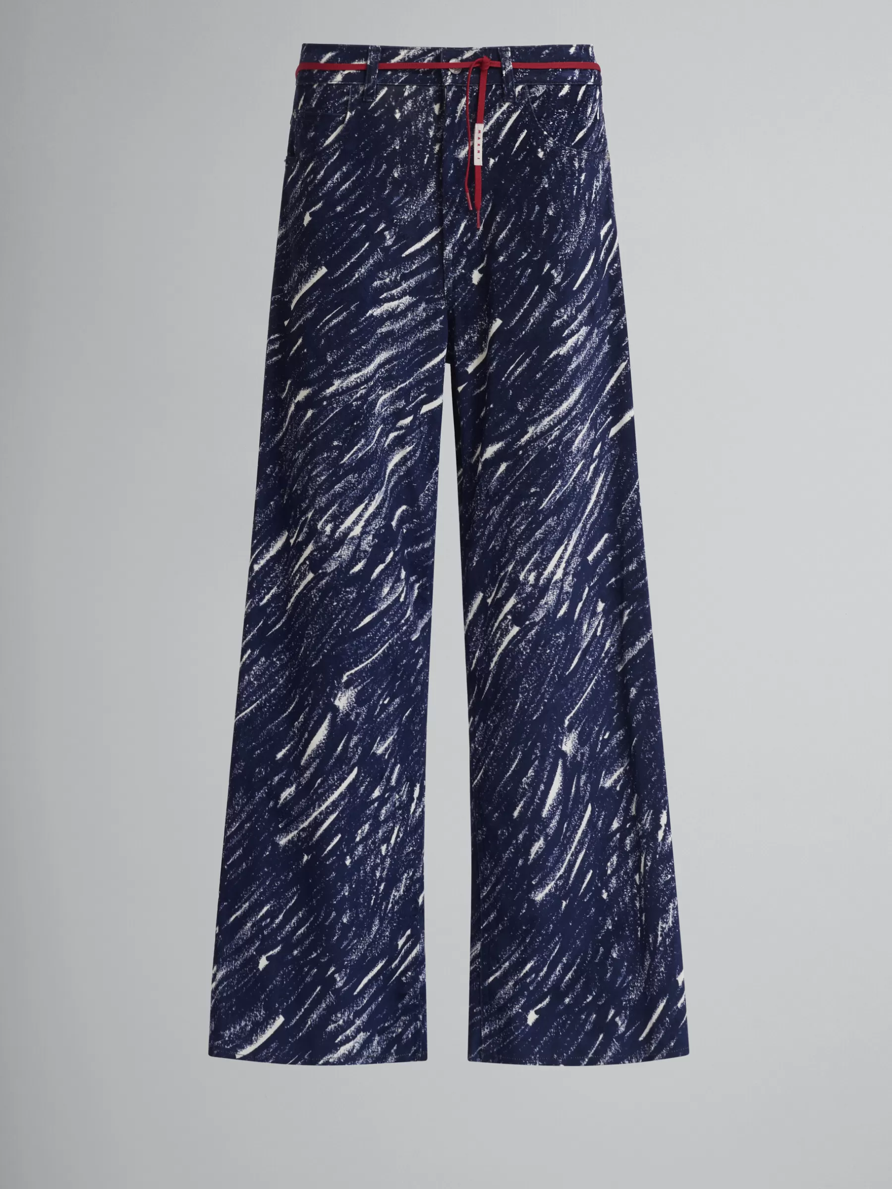 Marni Blue Flocked Denim Flared Jeans With Crayon Print TONIC Online