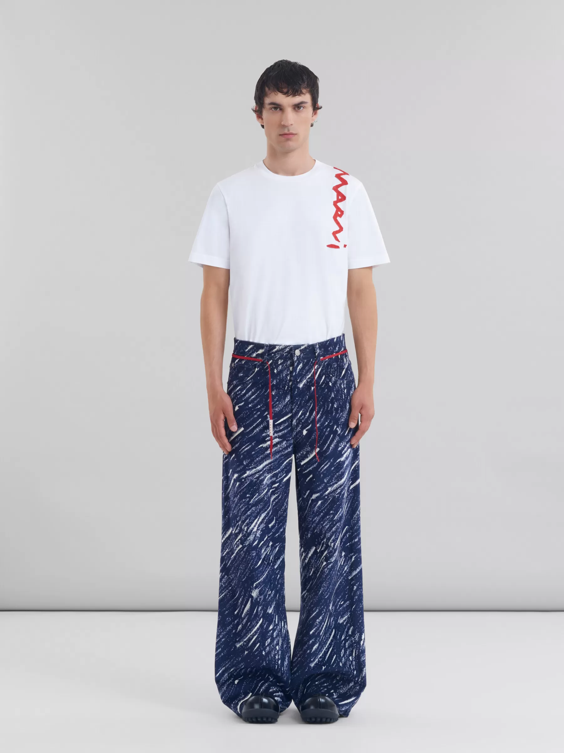 Marni Blue Flocked Denim Flared Jeans With Crayon Print TONIC Online