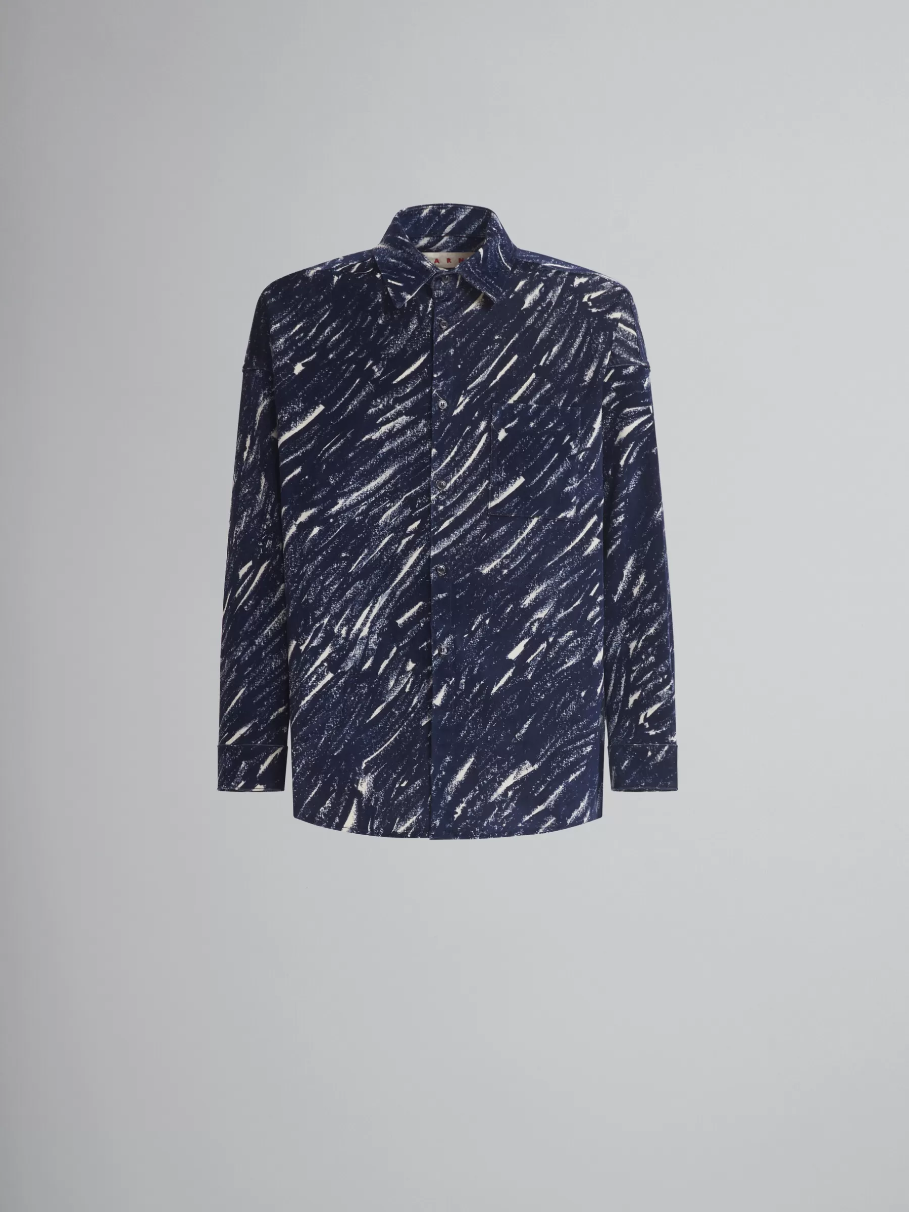 Marni Blue Flocked Denim Oversized Shirt With Crayon Print TONIC Hot