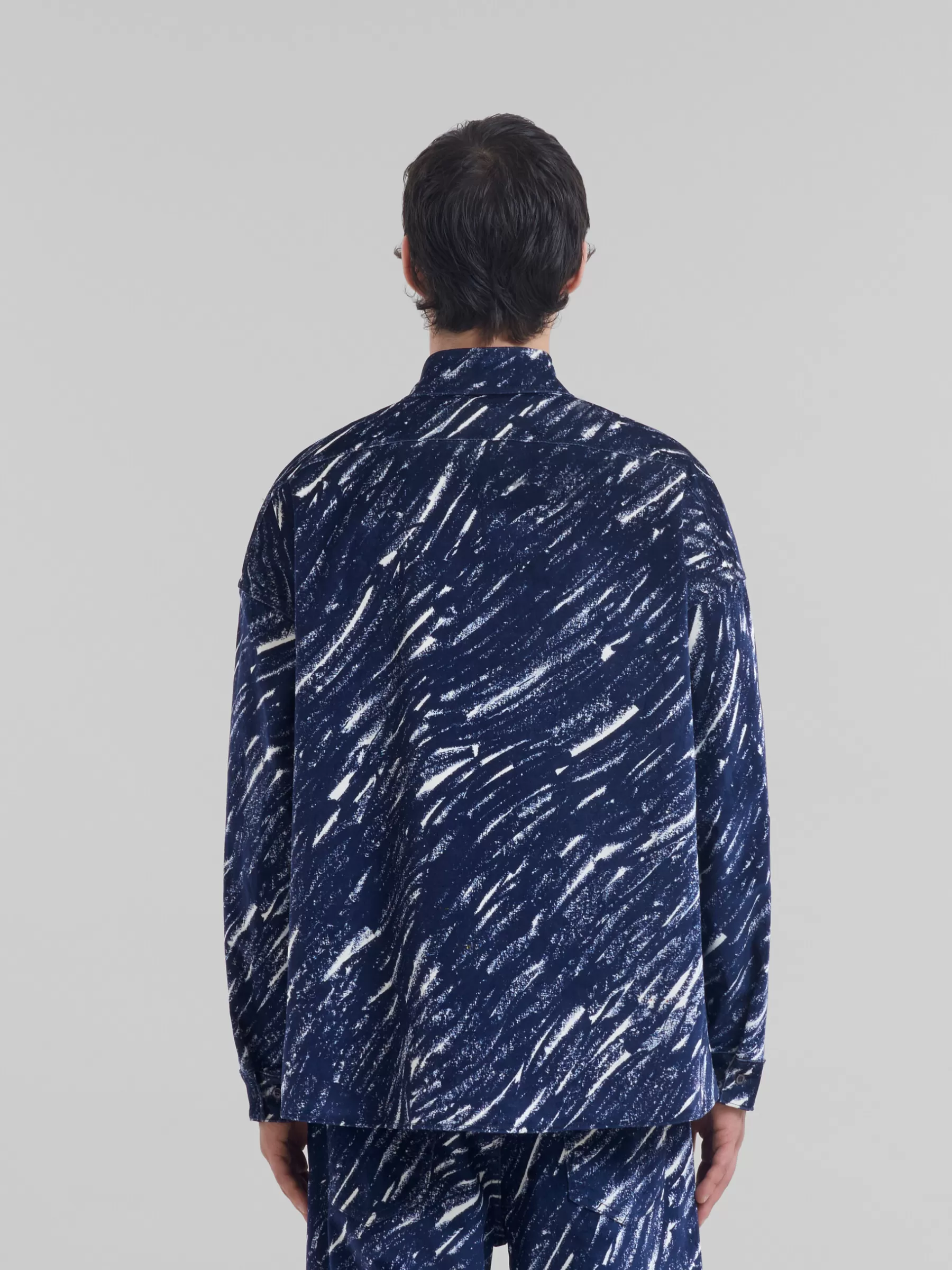 Marni Blue Flocked Denim Oversized Shirt With Crayon Print TONIC Hot