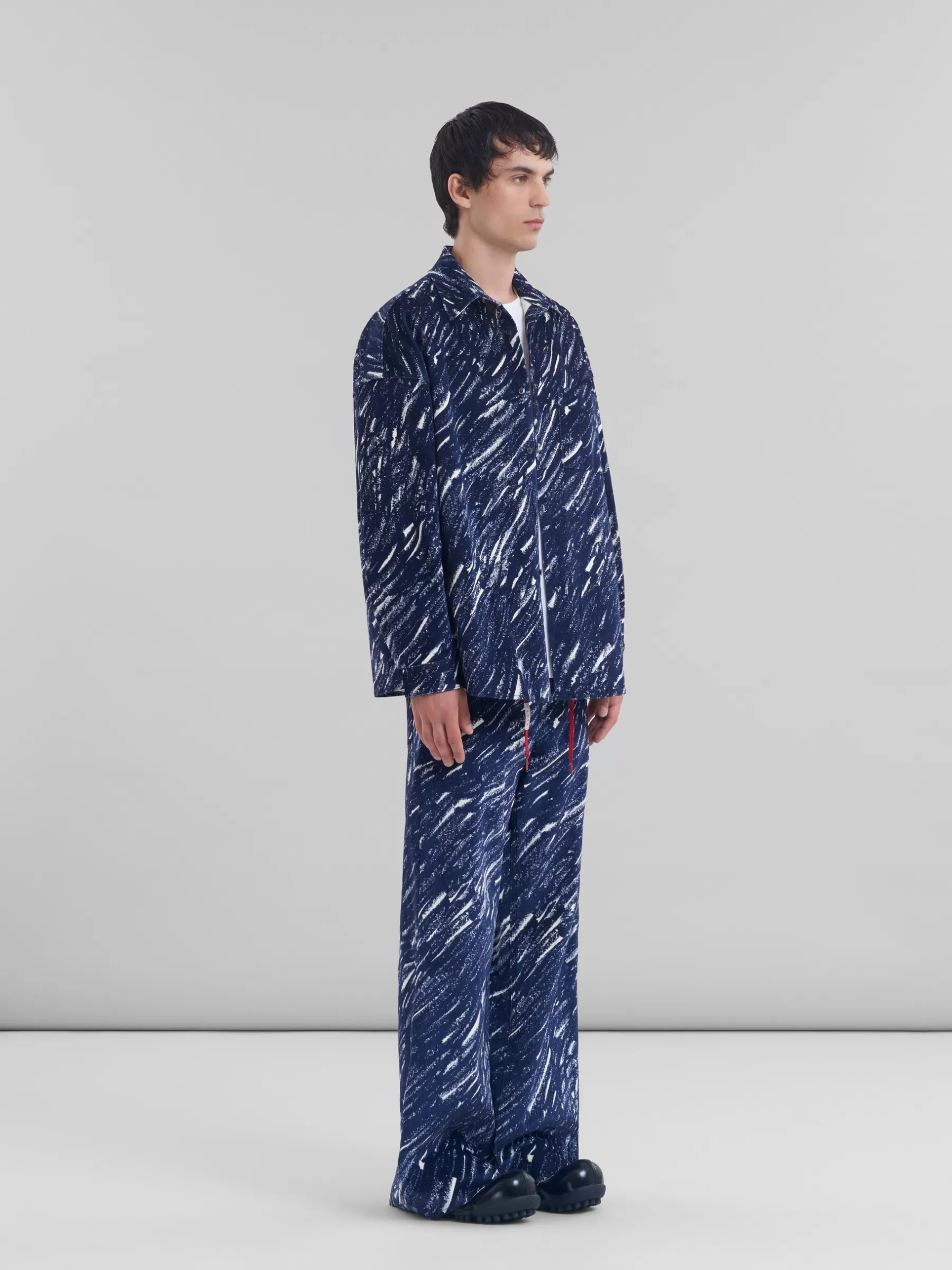 Marni Blue Flocked Denim Oversized Shirt With Crayon Print TONIC Hot