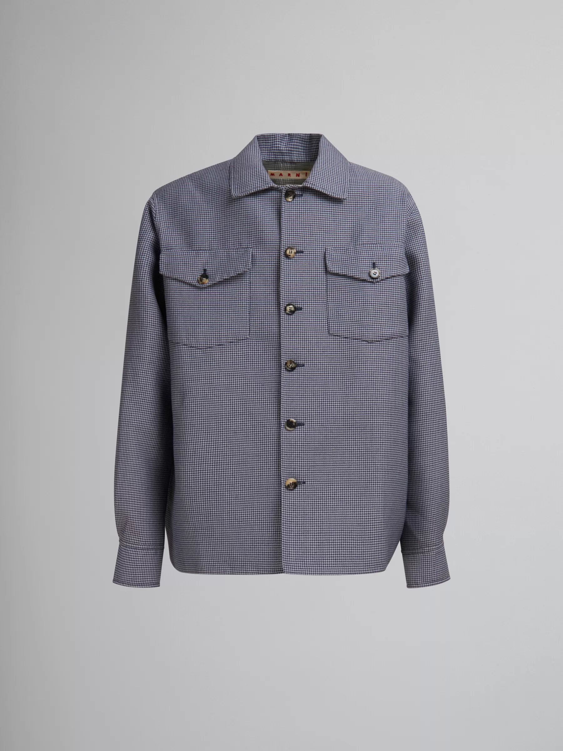 Marni Blue Houndstooth Wool Shirt With Pockets ORIONBLUE Store