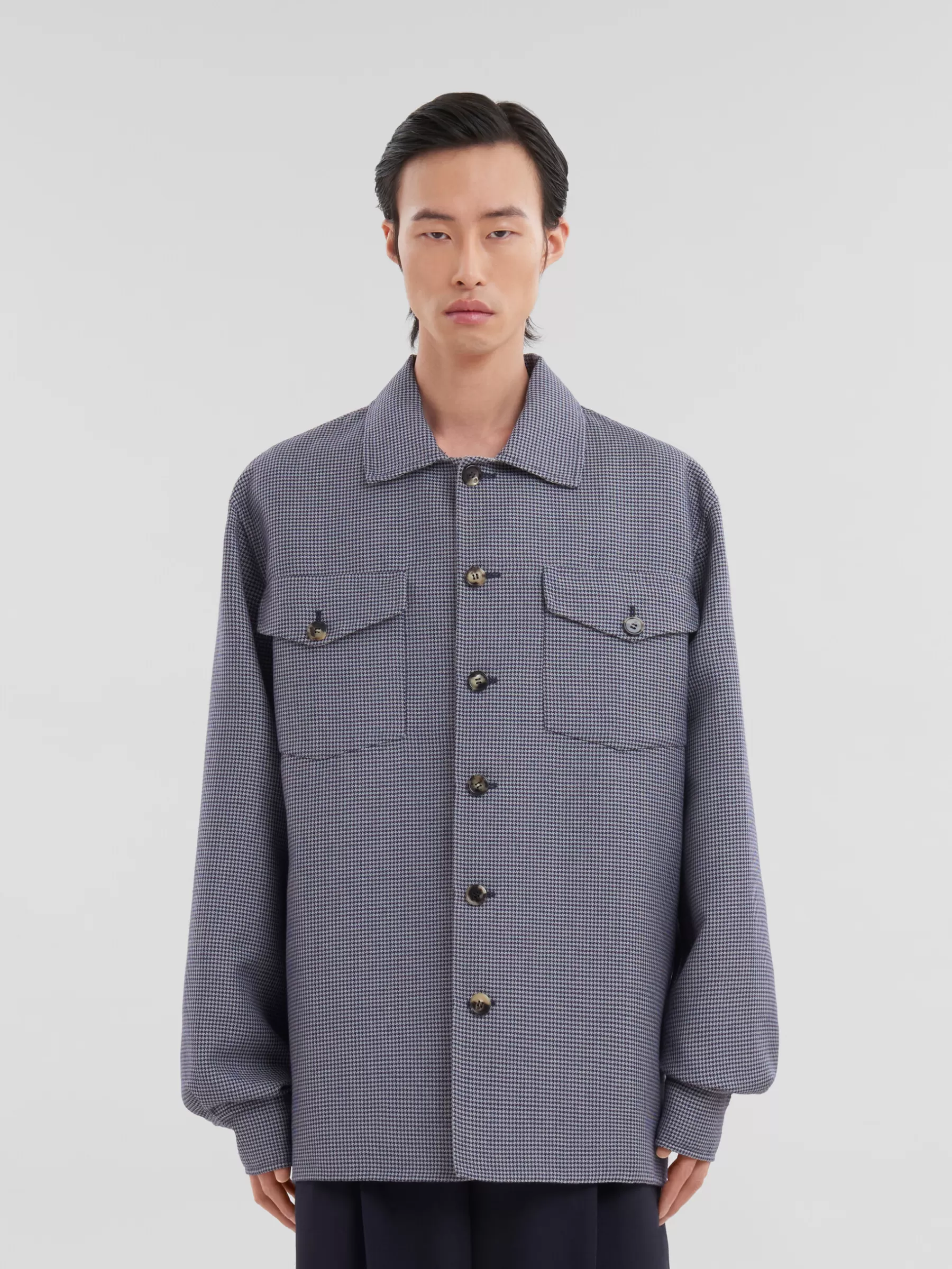 Marni Blue Houndstooth Wool Shirt With Pockets ORIONBLUE Store
