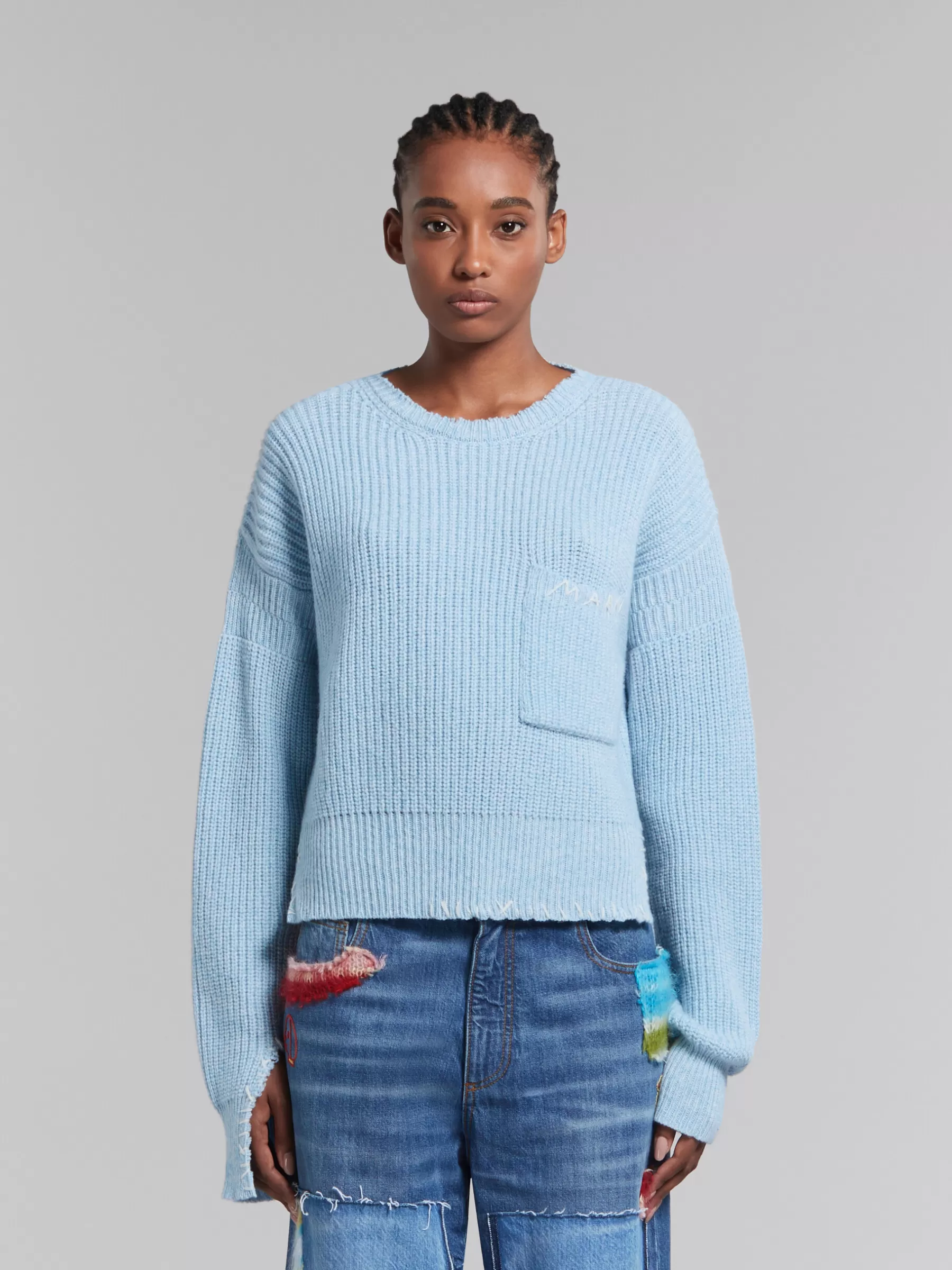 Marni Blue Mouliné Jumper With Mending ILLUSIONBLUE Outlet