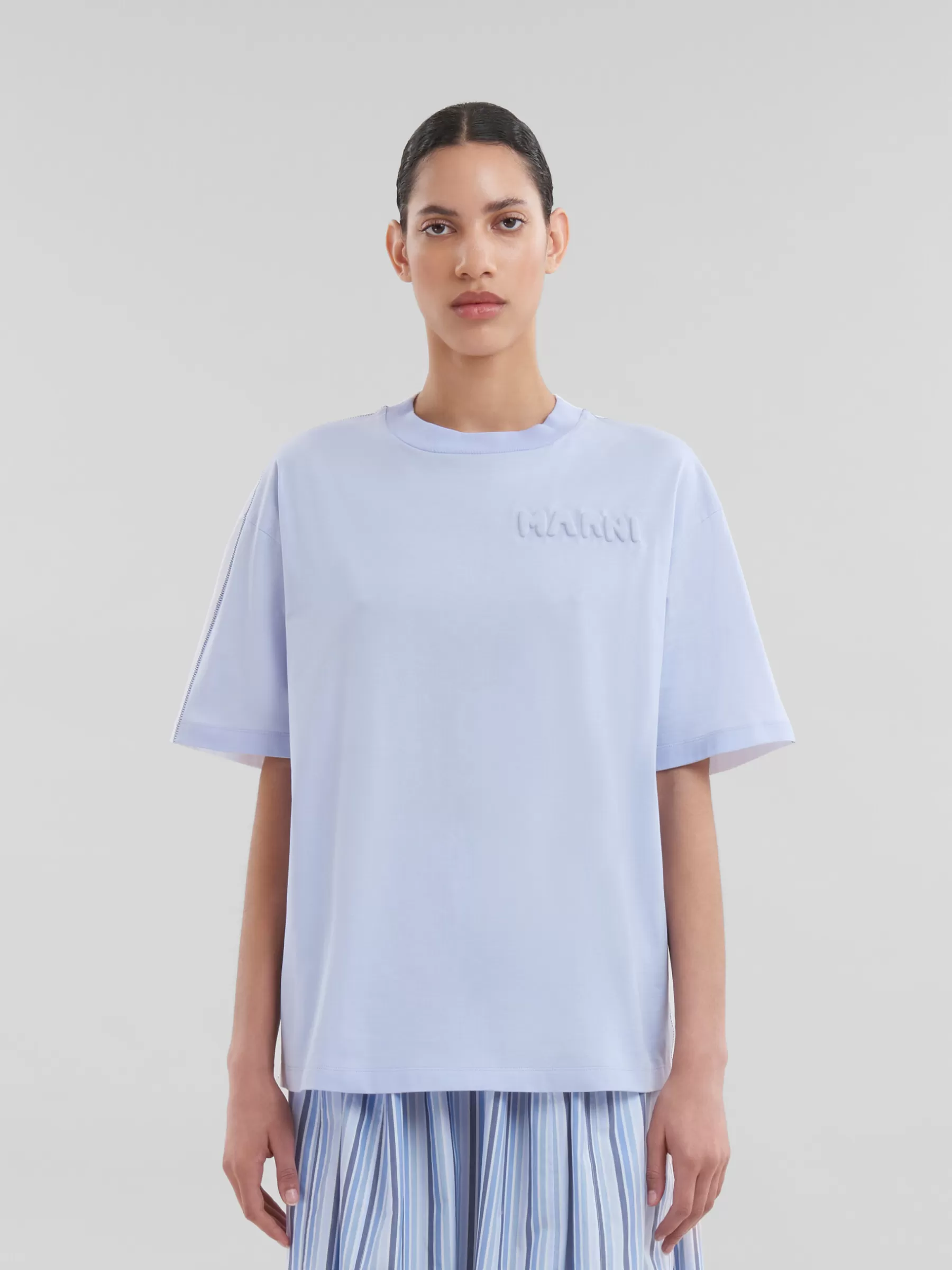 Marni Blue Organic Cotton Boxy T-shirt With Padded Logo ILLUSIONBLUE Best