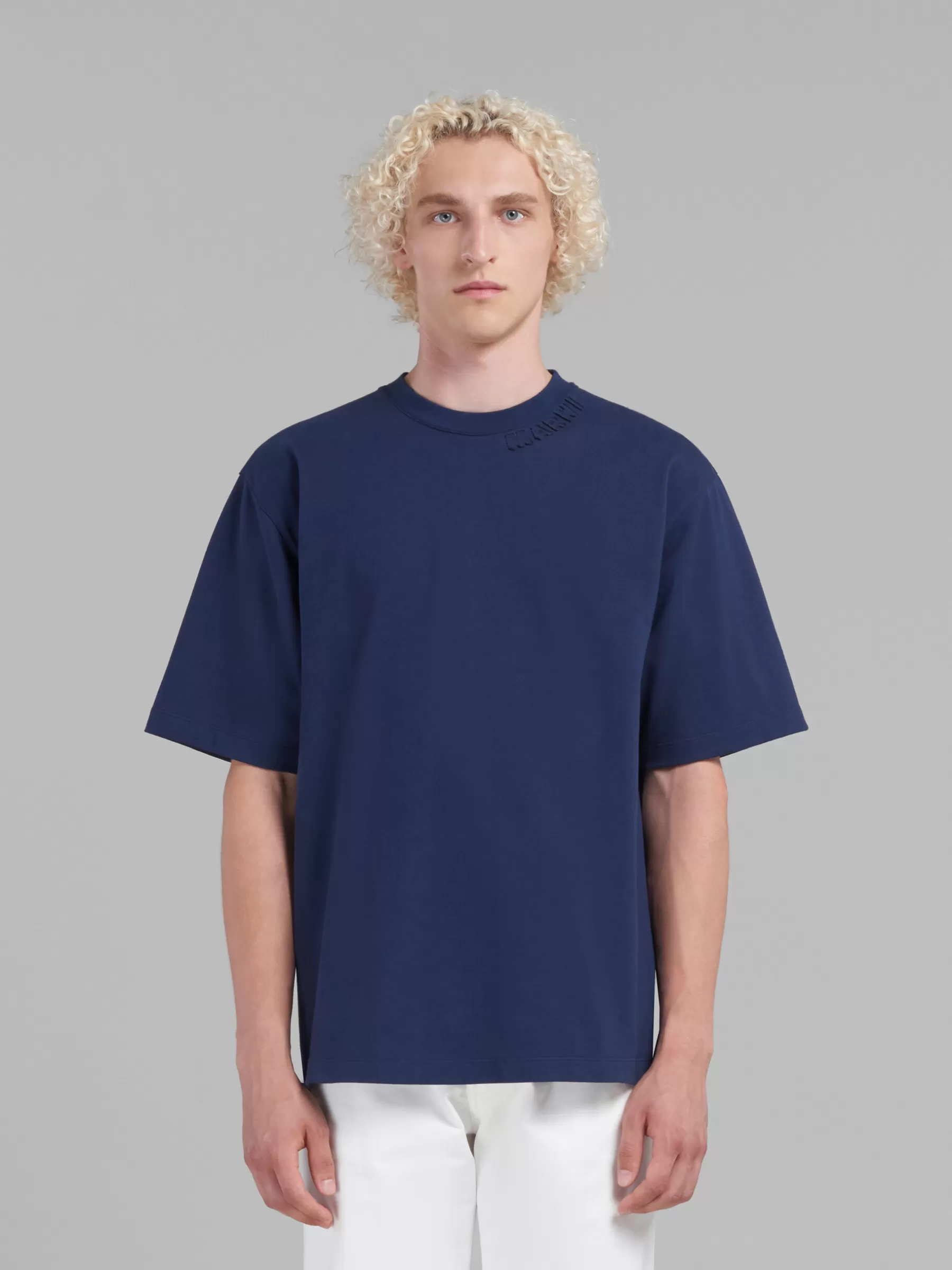 Marni Blue Organic Cotton Oversized T-shirt With Patches BLUMARINE Hot