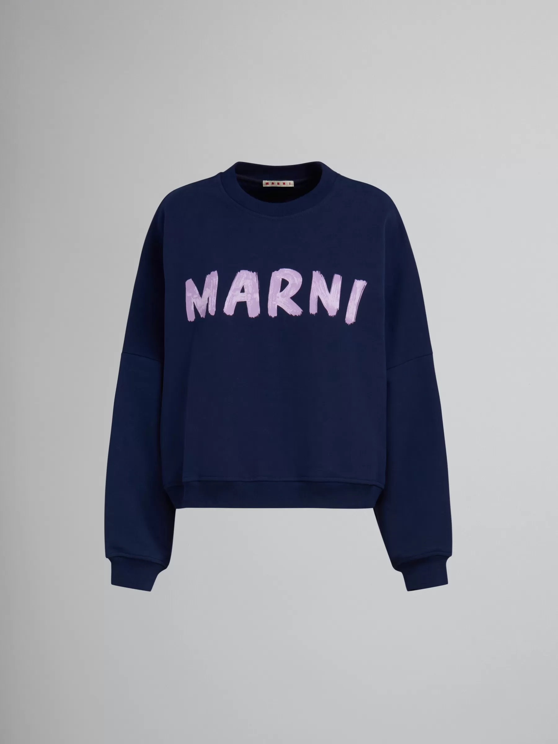 Marni Blue Organic Cotton Sweatshirt With Print BLUE KYANITE Discount