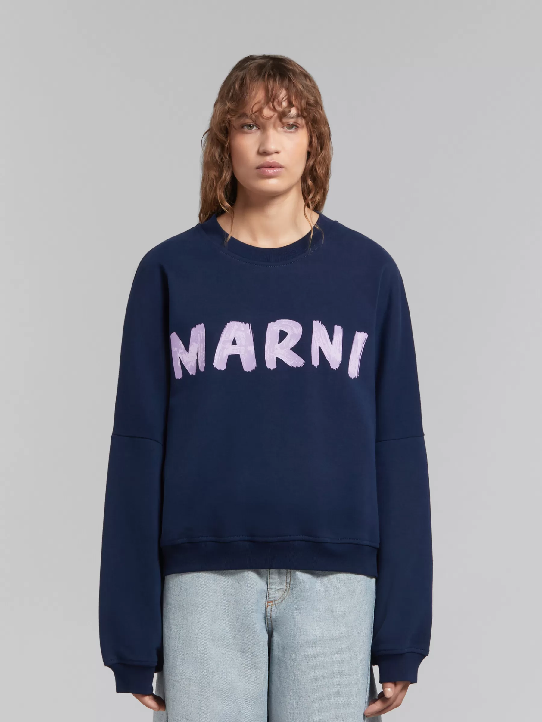 Marni Blue Organic Cotton Sweatshirt With Print BLUE KYANITE Discount