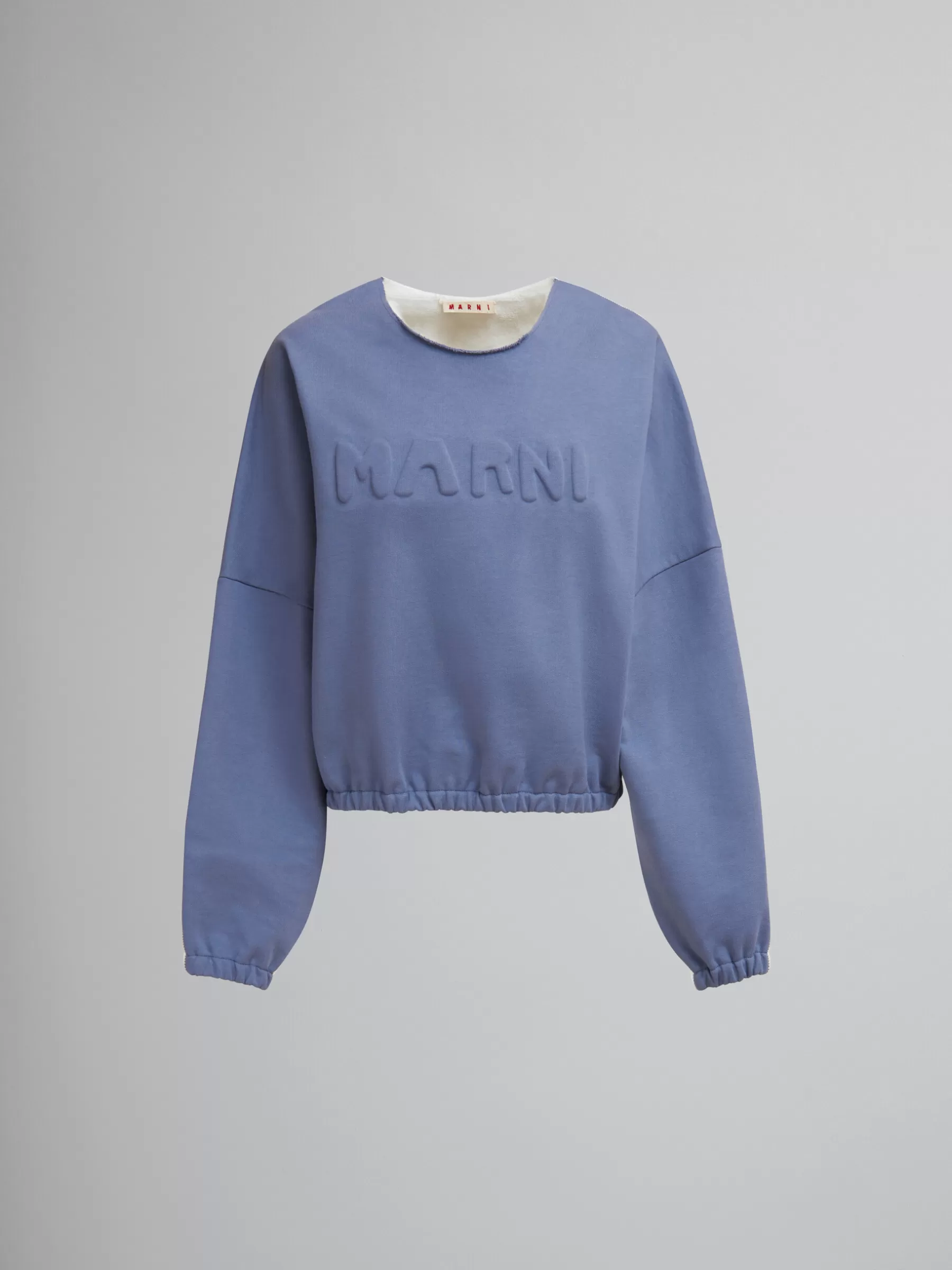 Marni Blue Organic Cotton Sweatshirt With Padded Logo SHADOW Cheap