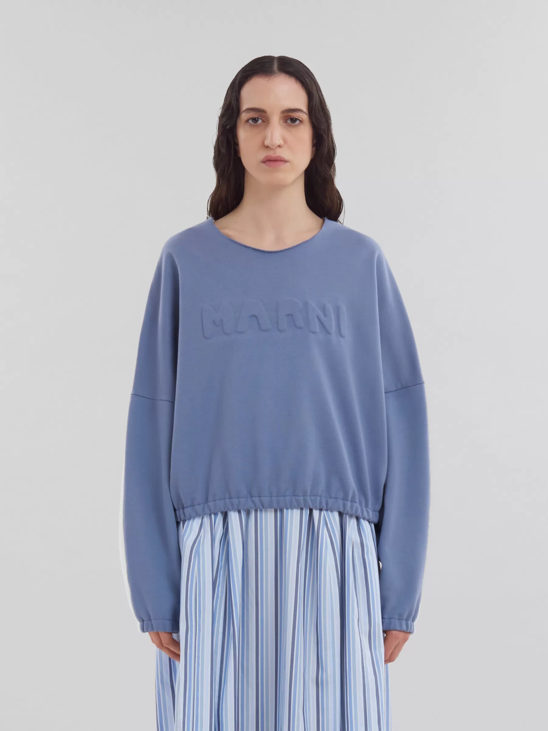 Marni Blue Organic Cotton Sweatshirt With Padded Logo SHADOW Cheap