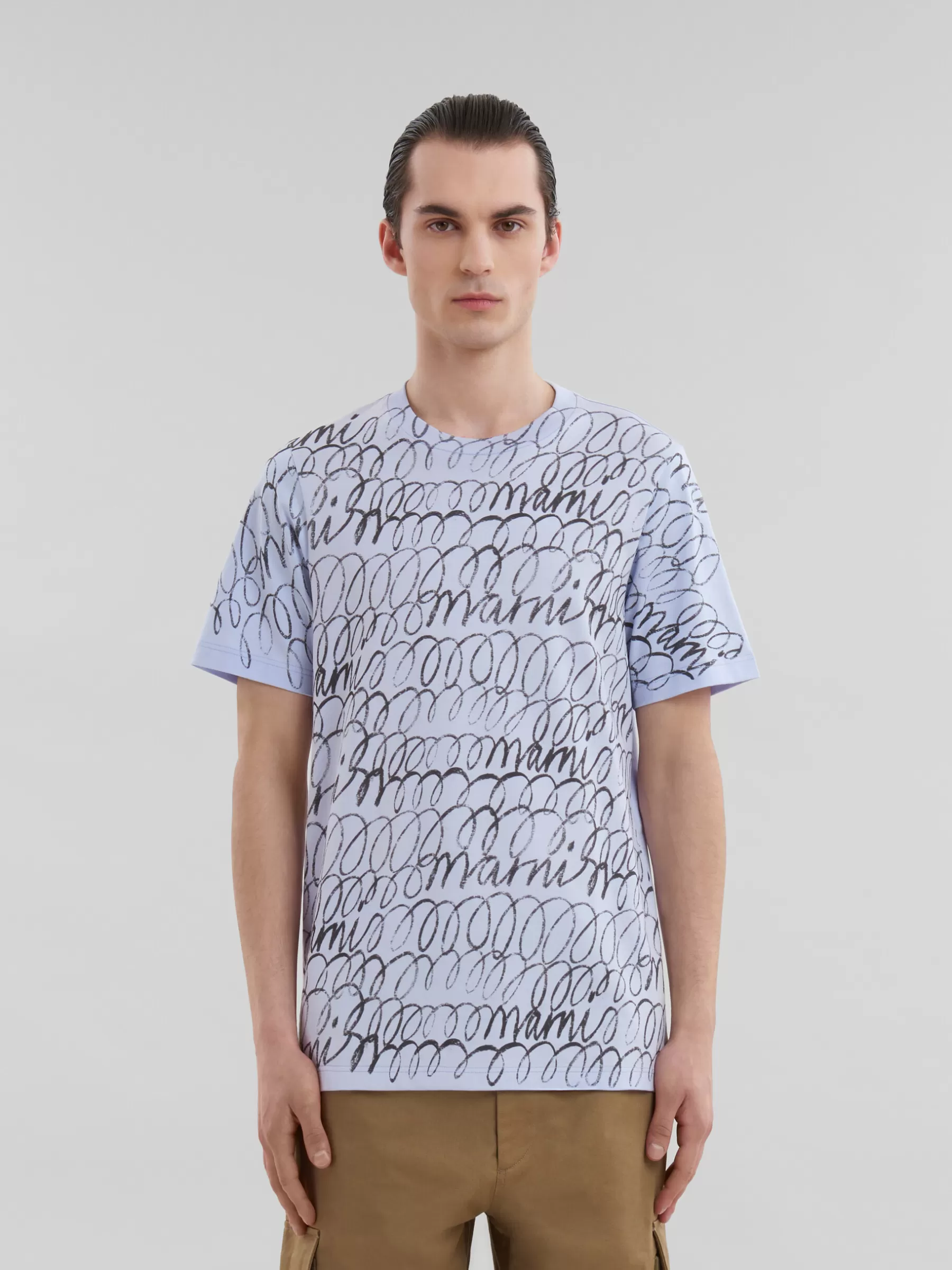 Marni Blue Organic Cotton T-shirt With Scribble Motif ILLUSIONBLUE Fashion