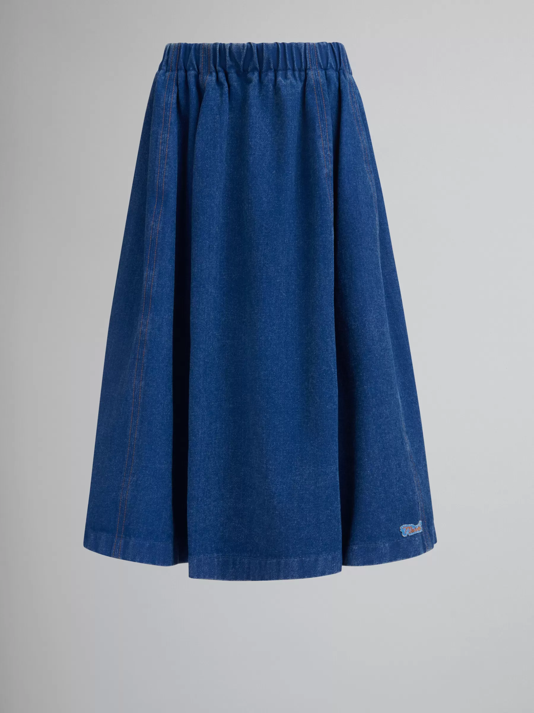 Marni Blue Organic Denim Elasticated Midi Skirt OCEAN Online