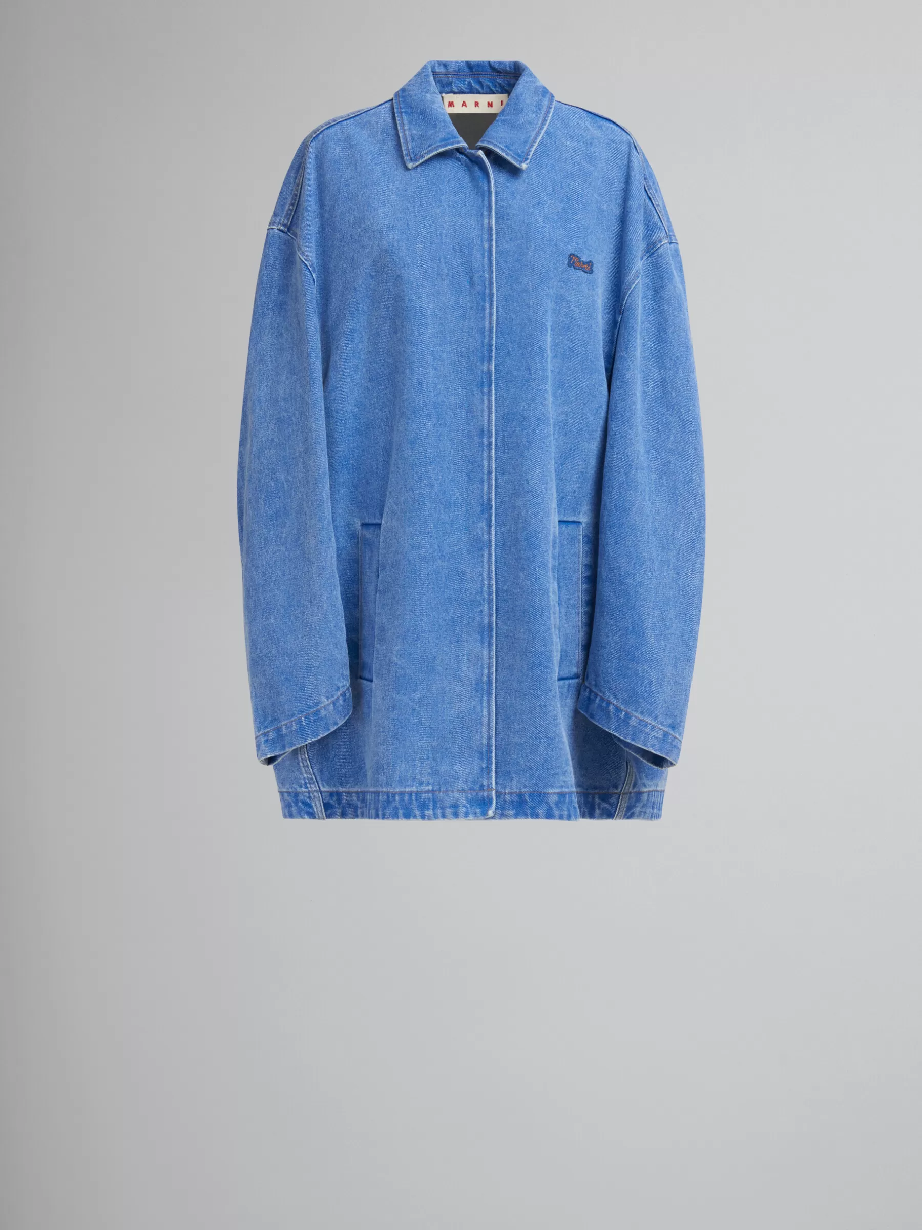 Marni Blue Organic Denim Jacket With Logo Patch COBALT Store