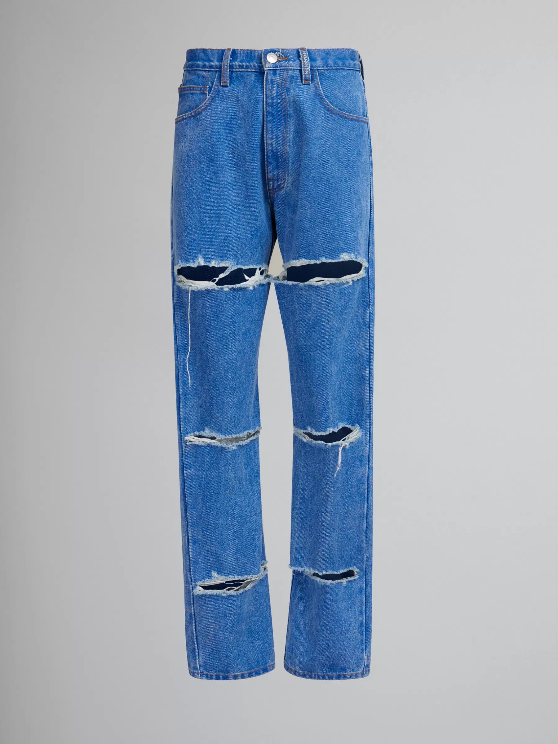 Marni Blue Organic Denim Slashed Boyfriend Jeans COBALT Flash Sale