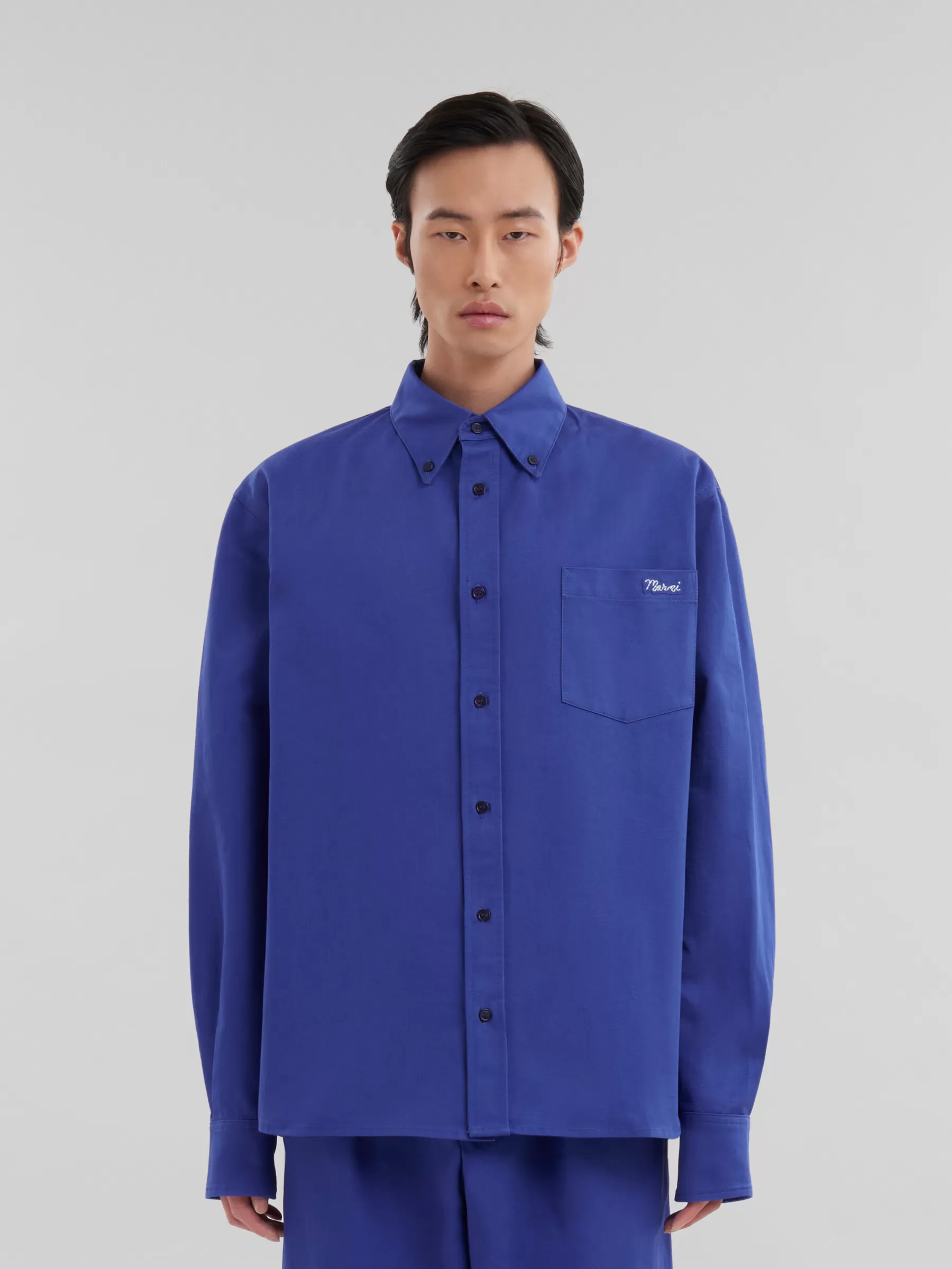 Marni Blue Organic Gabardine Shirt With Patch MAZARINEBLUE Fashion