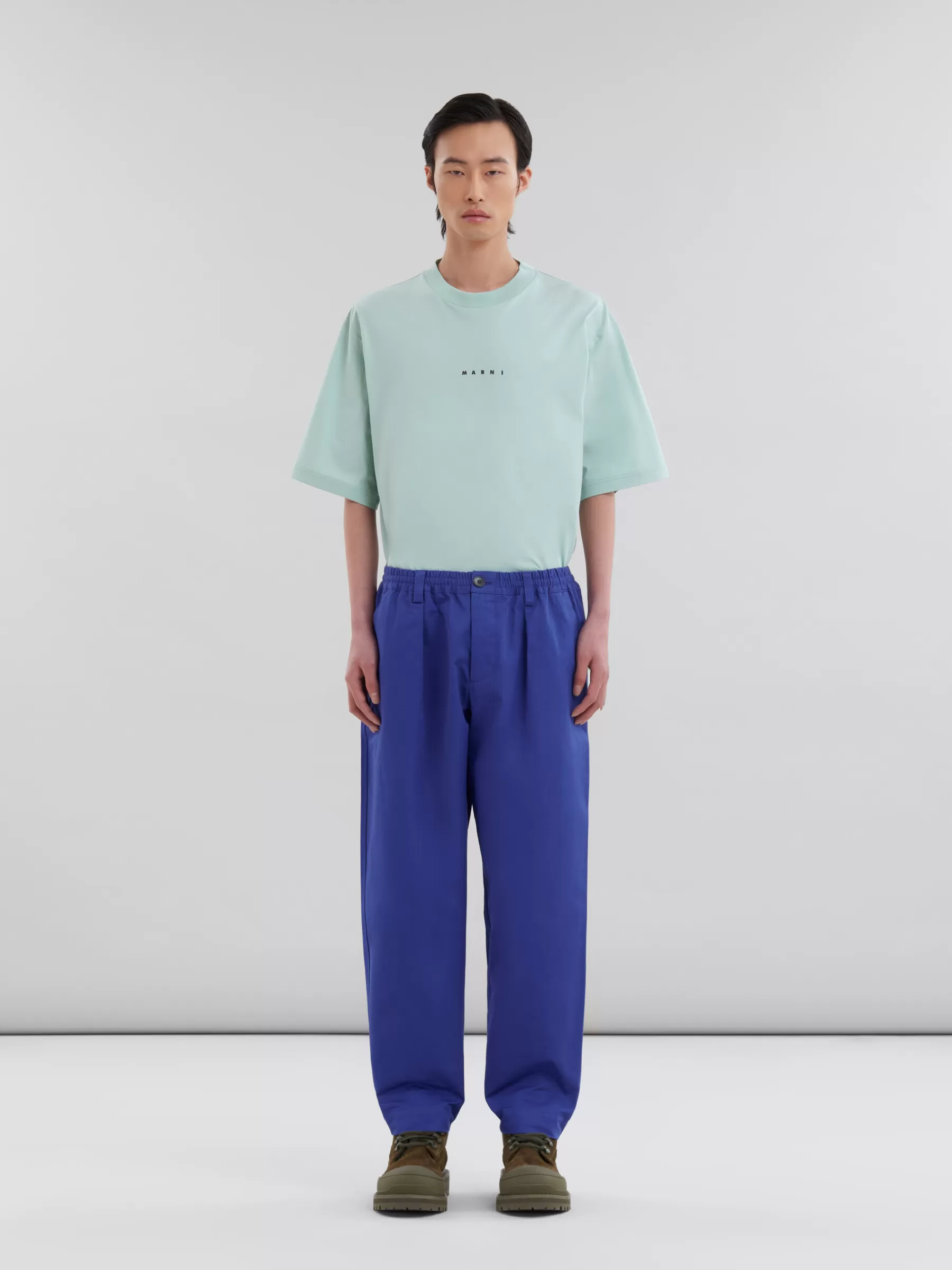 Marni Blue Organic Gabardine Trousers With Drawstring Waist MAZARINEBLUE Hot