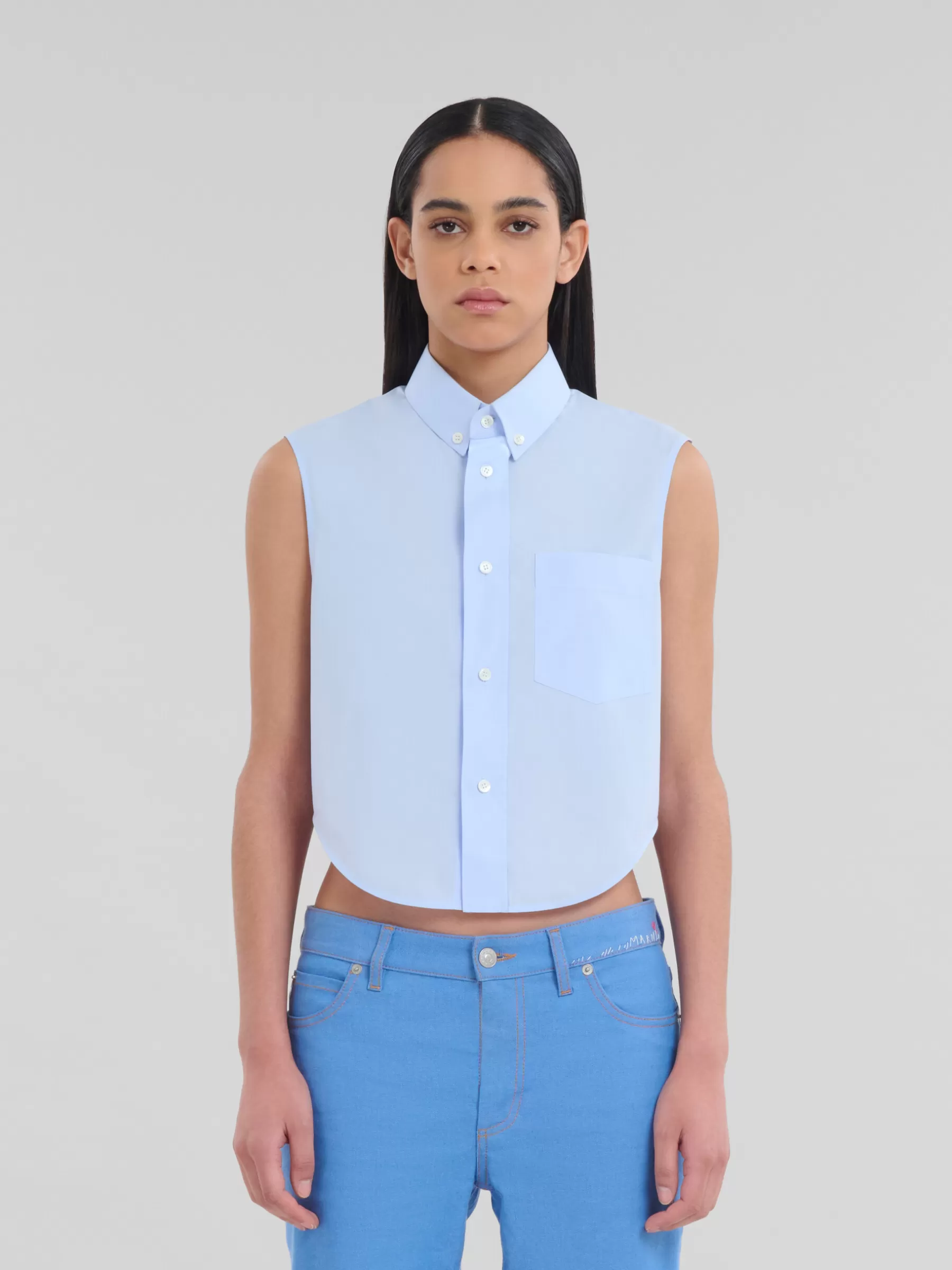 Marni Blue Organic Poplin Cropped Shirt LIGHTBLUE Hot