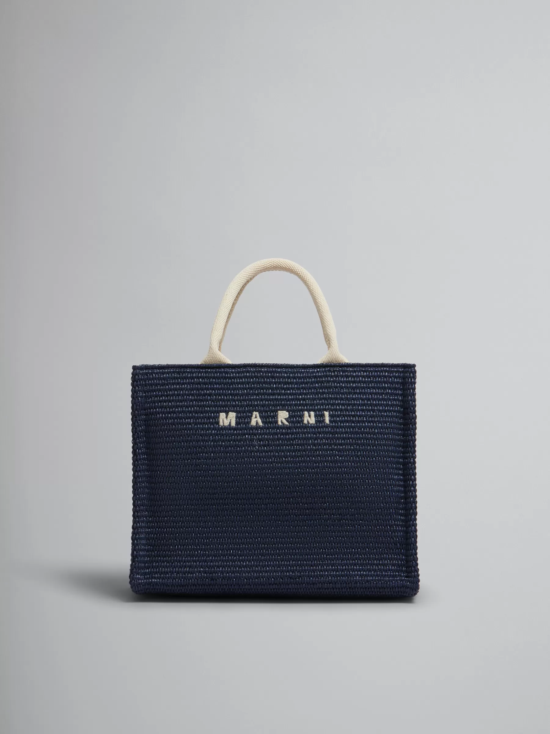 Marni Blue Raffia-effect Small Tote Bag ULTRAMARINE Sale