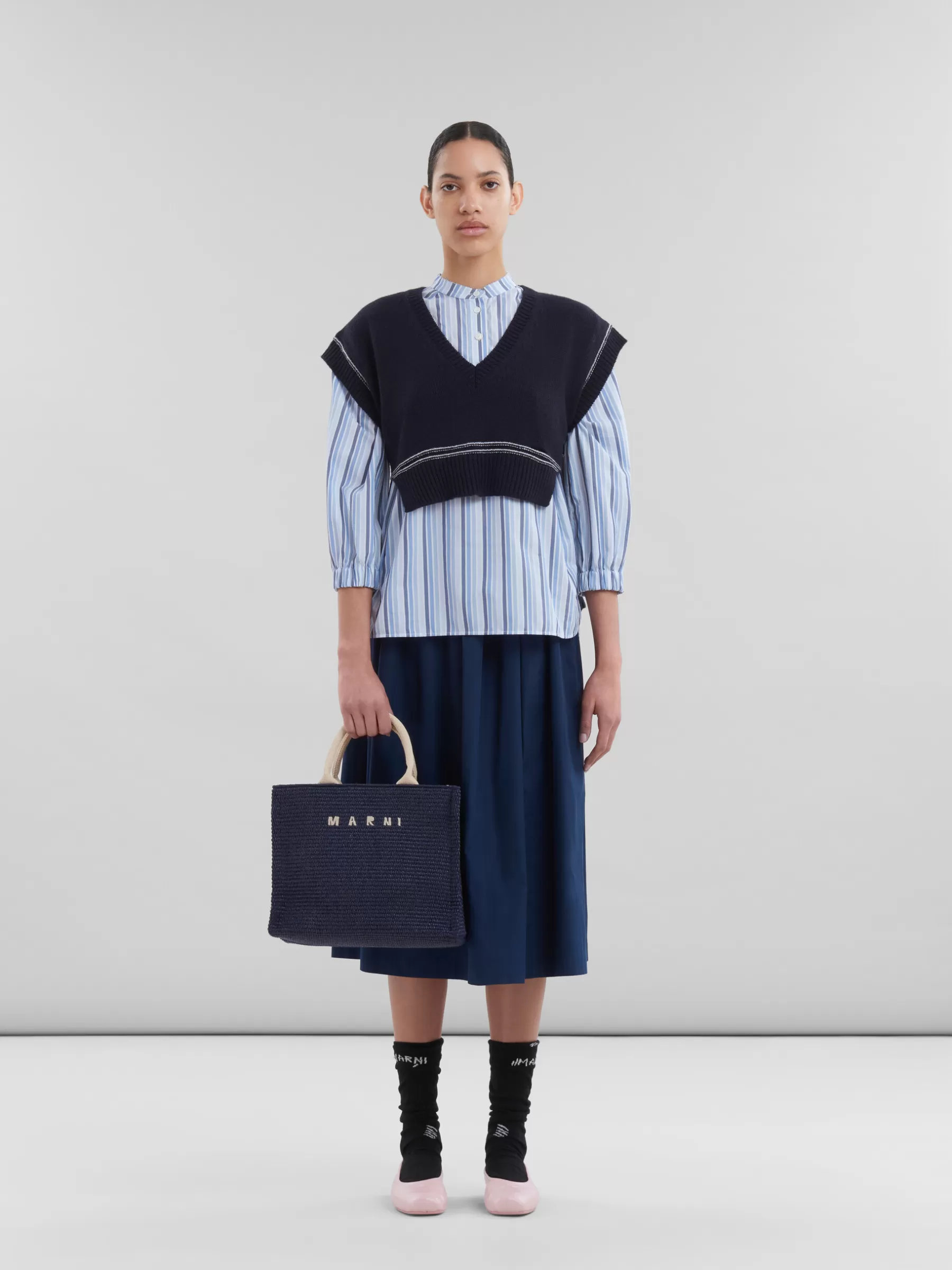 Marni Blue Raffia-effect Small Tote Bag ULTRAMARINE Sale