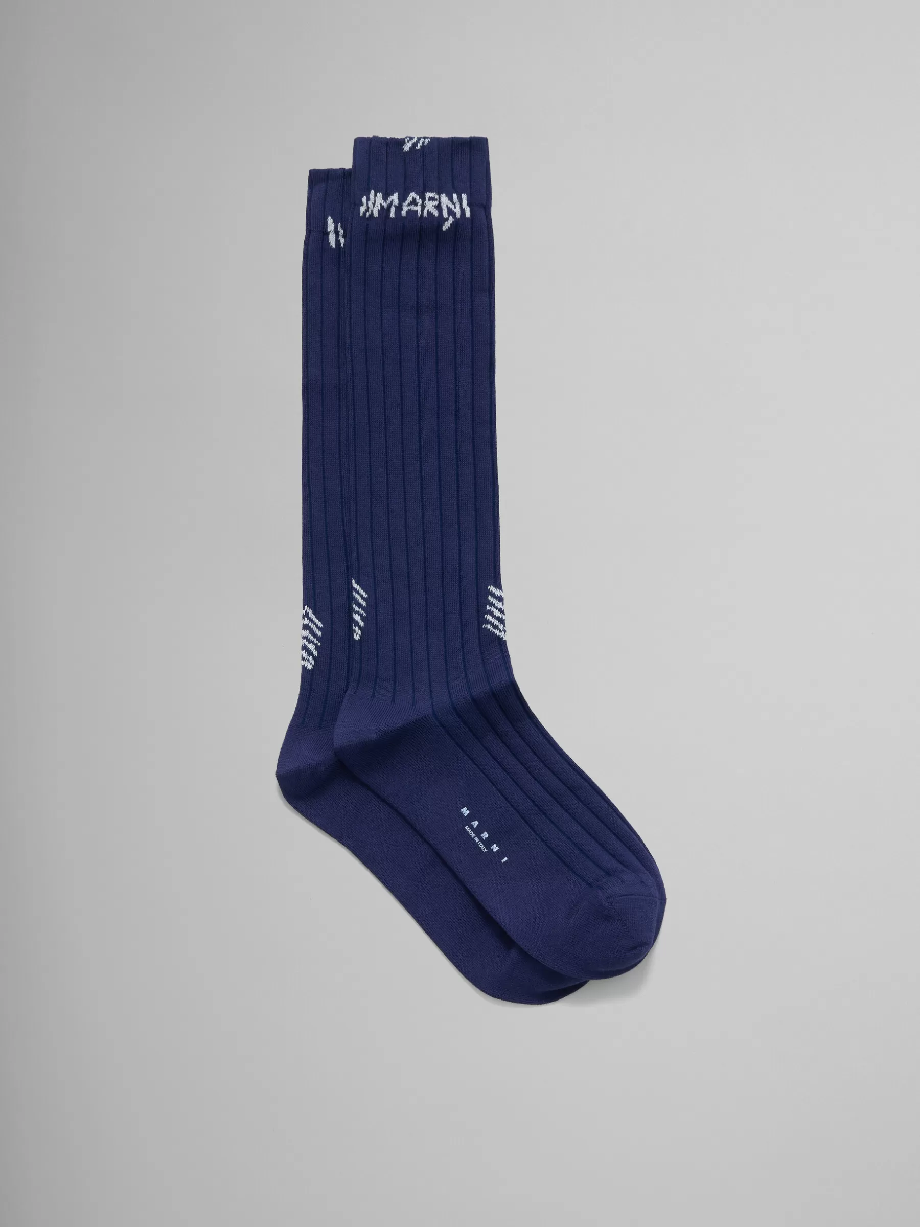 Marni Blue Ribbed Cotton Socks With Mending BLUECHINA Flash Sale