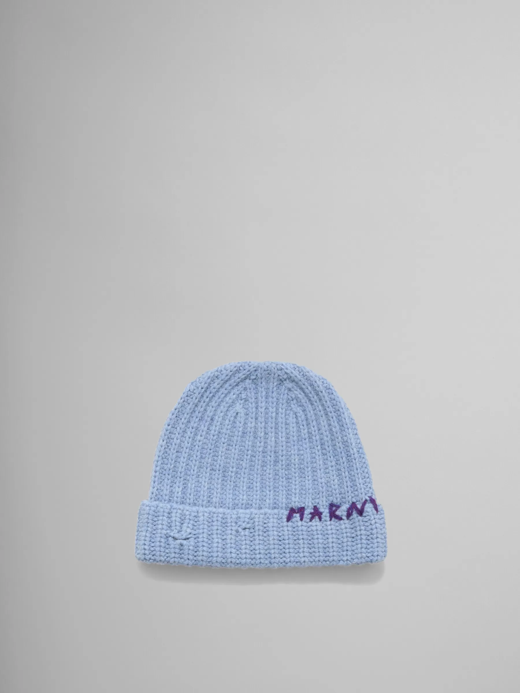 Marni Blue Shetland Wool Beanie With Mending SMOKEBLUE Store